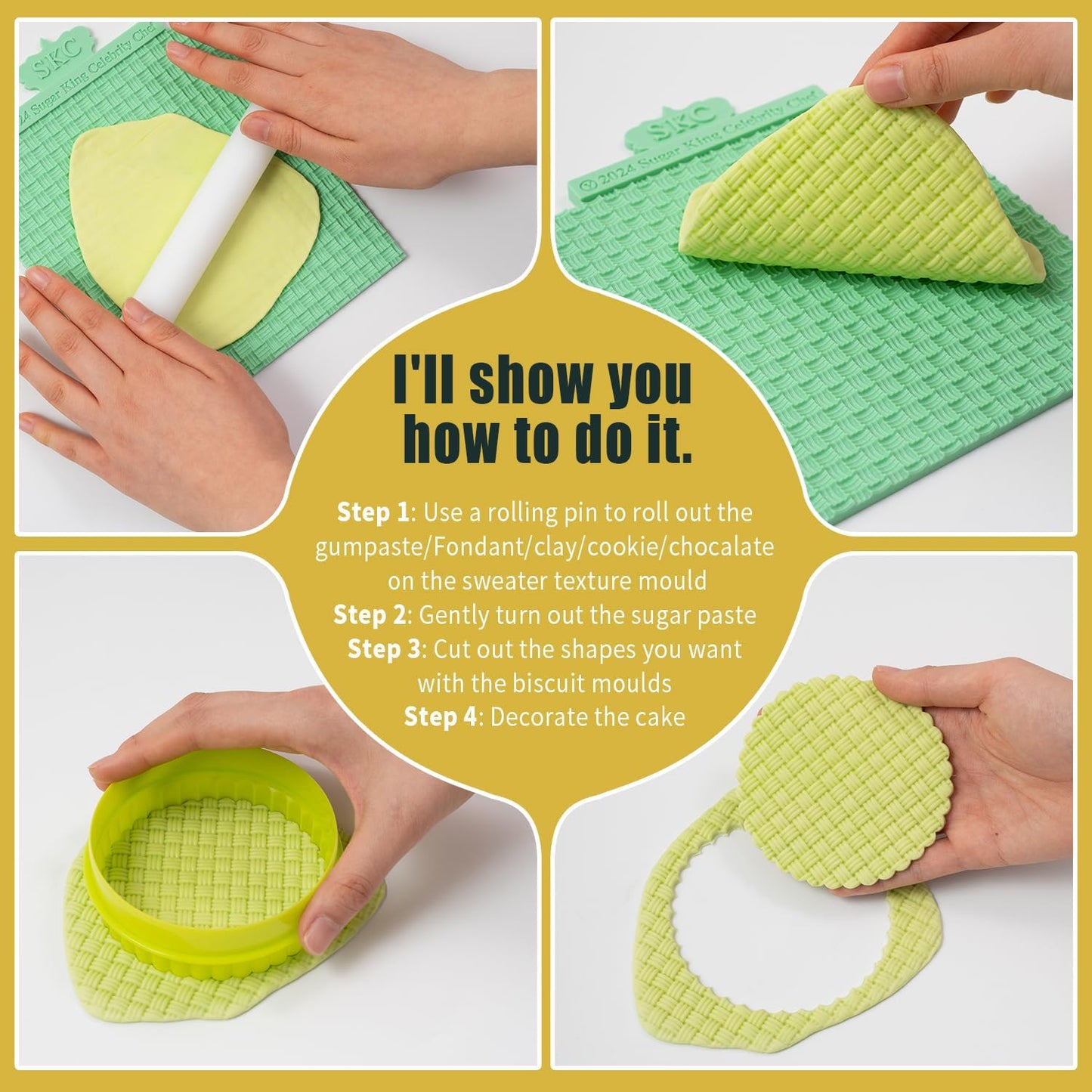 KALAIEN Sweater Texture Fondant Impression Mats Knit Fondant Embosser Texture Mats for Clay Cake Decorating Molds 1Pcs(Style 3)