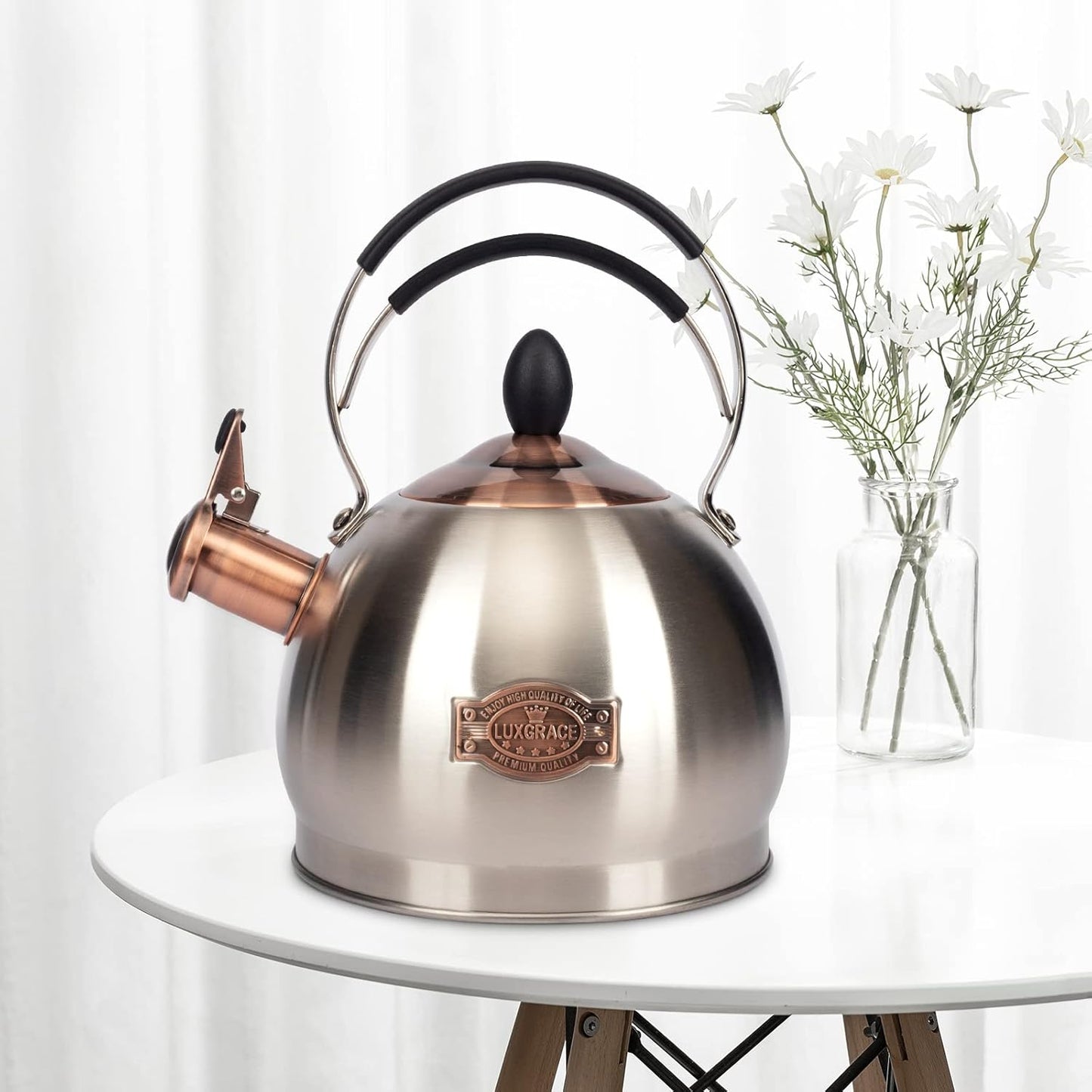 Whistling Tea Kettle Stainless Steel Teapot, Teakettle for Stovetop Induction Stove Top, Fast Boiling Heat Water Tea Pot 2.6 Quart