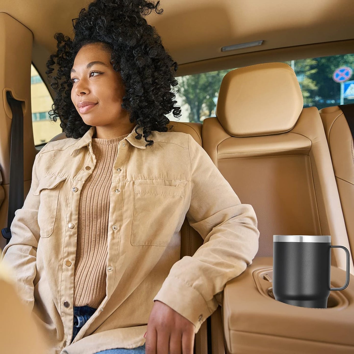 VEGOND 20 oz Tumbler Bulk with Handle Lid and Straw, Stainless Steel Insulated Travel Coffee Mug Set, Spill Proof Double Wall Metal Tumblers Cups, Powder Black 12 Pack