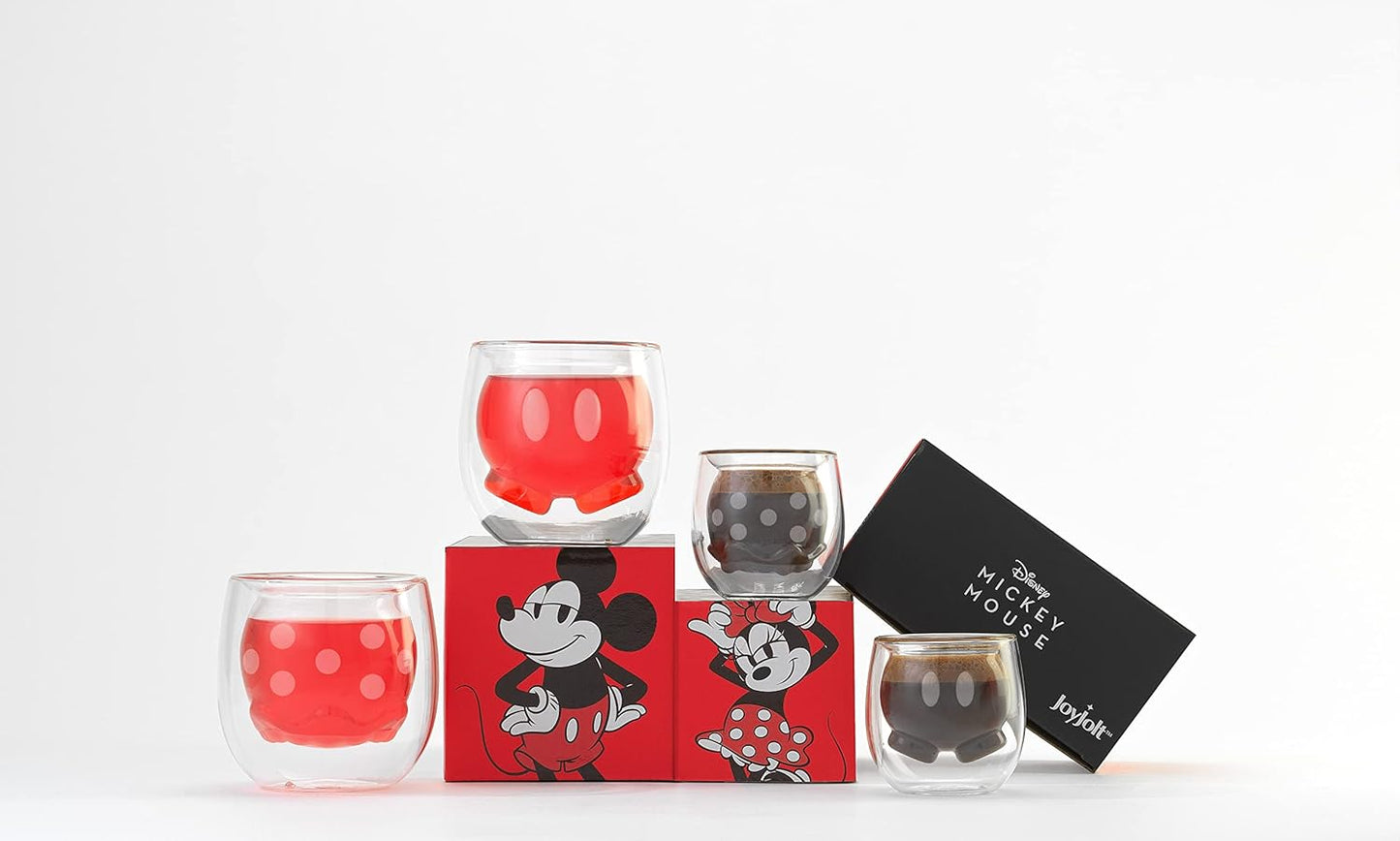 JoyJolt Mickey Pants and Minnie Skirt 3D 2oz Espresso Cups. Double Walled Espresso Glasses (2pc) Small Double Wall Glass Coffee Cups. Demitasse Cups, Espresso Measuring Cup or Liqueur Shot Glasses