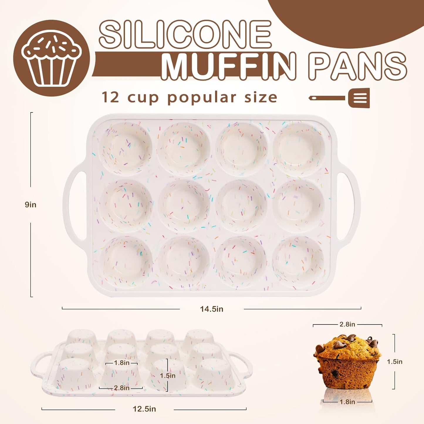 Silicone Muffin Pan, 12 Cups Muffin Tin Baking Mold With Reinforced Stainless Steel Frame Inside, Nonstick Bakeware Cupcake Pan BPA Free, 2PCS