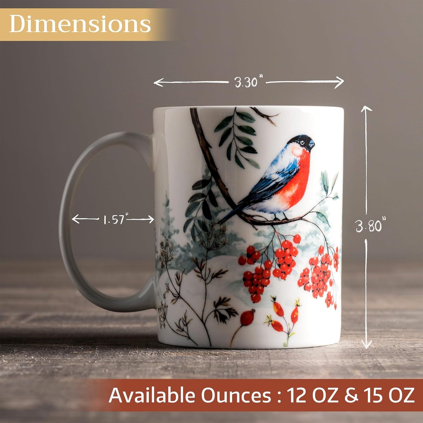 Maison d' Hermine Coffee Mug with Handles Fine Bone China Mugs Pack of One Tea Cups for Hot Beverages Cappuccino Latte Home Restaurant Office Perfect for Gift (Morzine - Morzine, 15 Ounce)