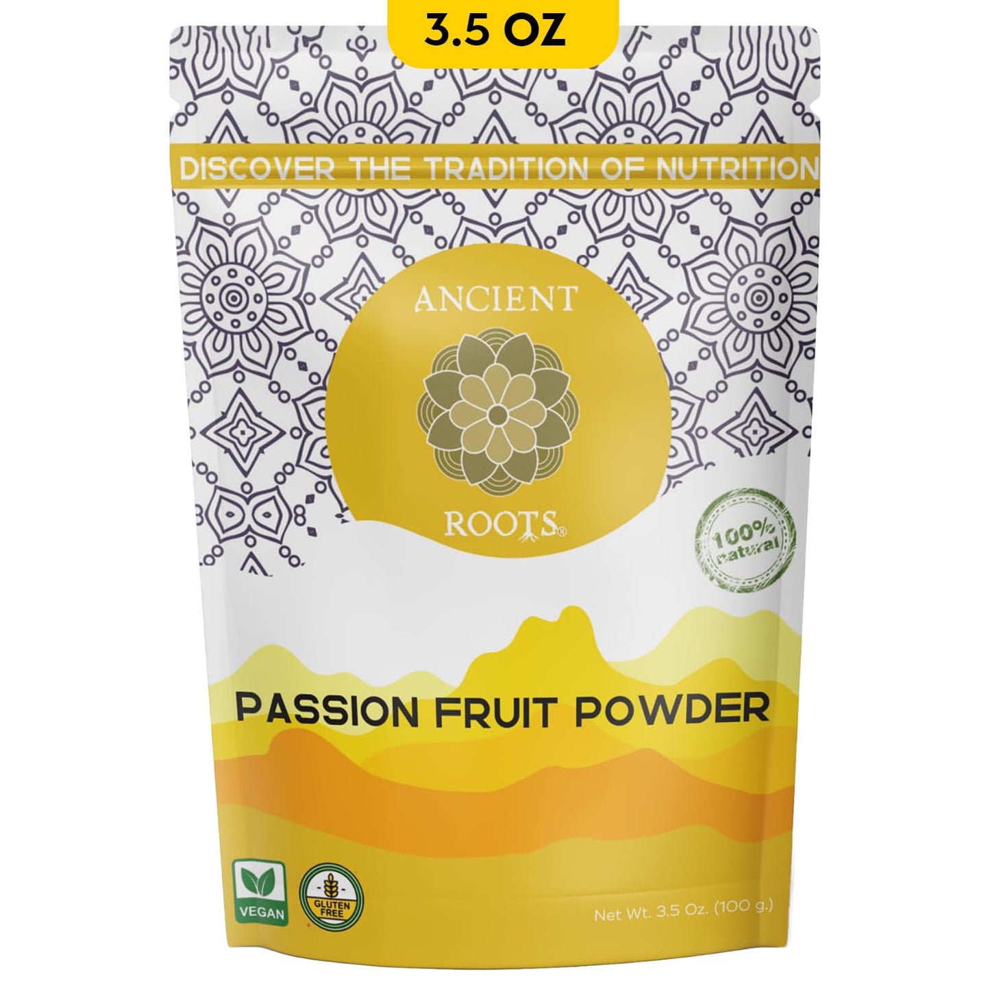 Ancient Roots Passion Fruit Powder- All-Natural Food Coloring, Flavoring Powder, Filled with Antioxidants, Vitamin C, and Fiber, Cocktail Mix, Smoothie Mix -Stocking Stuffers , 25 Servings (3.5 ounces)