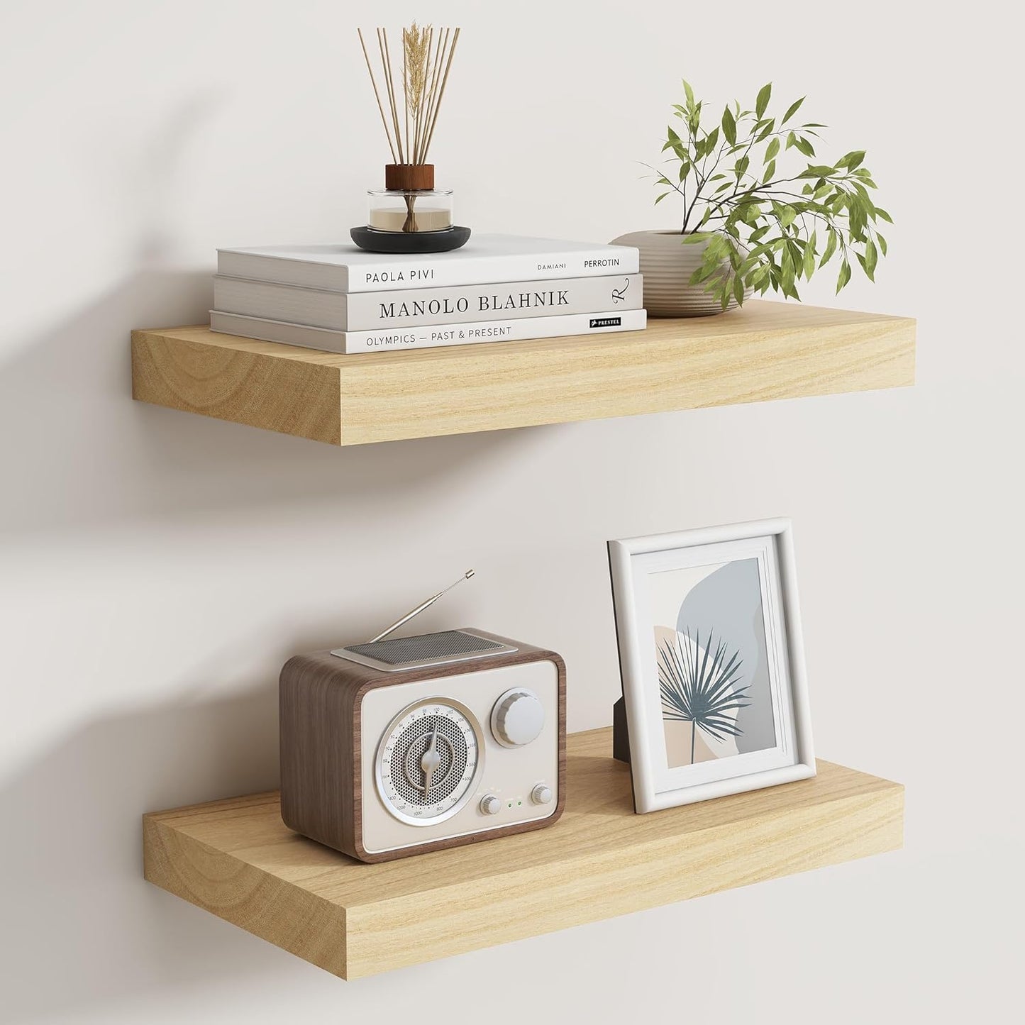 Floating Shelves for Wall, Real Wood Floating Shelf Set of 2, 8 Inch Deep Floating Shelves, Rustic Wood Wall Shelf for Home Decor, Deep Storage Shelves for Bathroom, Kitchen, 16"W x 8"D, Burlywood