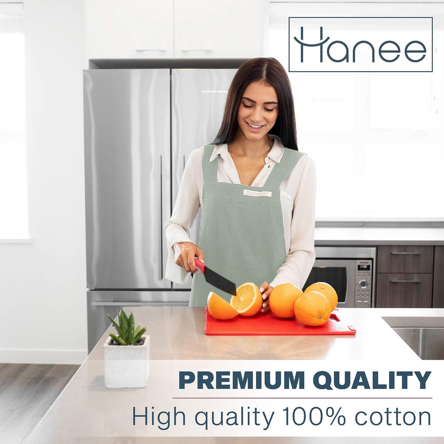 HANEE Cotton Aprons for Women and Men | Cross-Back Apron with Pockets