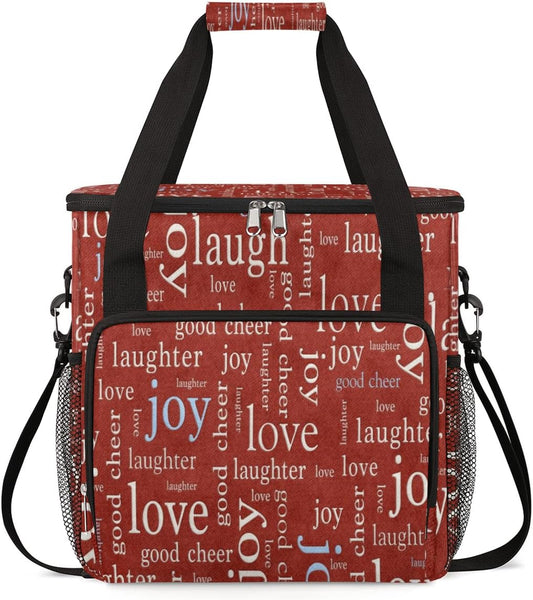 Love Joy Laugh Letter Red Coffee Maker Carrying Bag, Coffee Machine Travel Storage Tote Bag Compatible with K-Mini or K-Mini Plus, Portable Single Serve Coffee Brewer Case with Pockets for K-Cup Pods