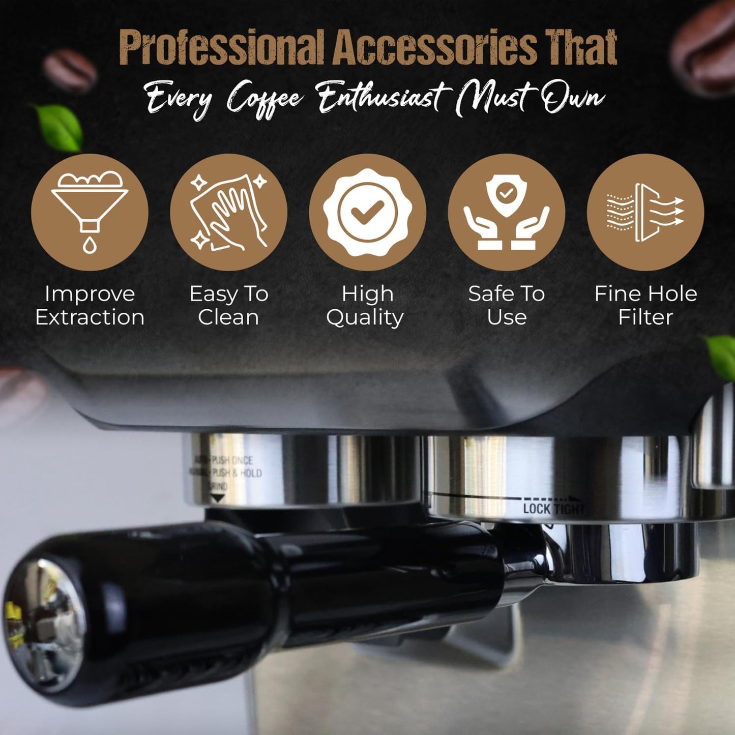 54mm Bottomless Portafilter 3 Ears ABS Handle – Fits Breville Barista Express, Bambino, Impress, Duo Temp Pro and Infuser – Includes 18g Filter Basket Hands-Free Dosing Funnel & 1.7mm Puck Screen