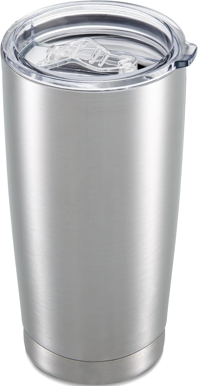 20 oz Tumbler with Lid Stainless Steel Double Wall Vacuum Insulated Tumblers Powder Coated Cups Travel Mug Keep Drinks Cold and Hot, Stainless Steel