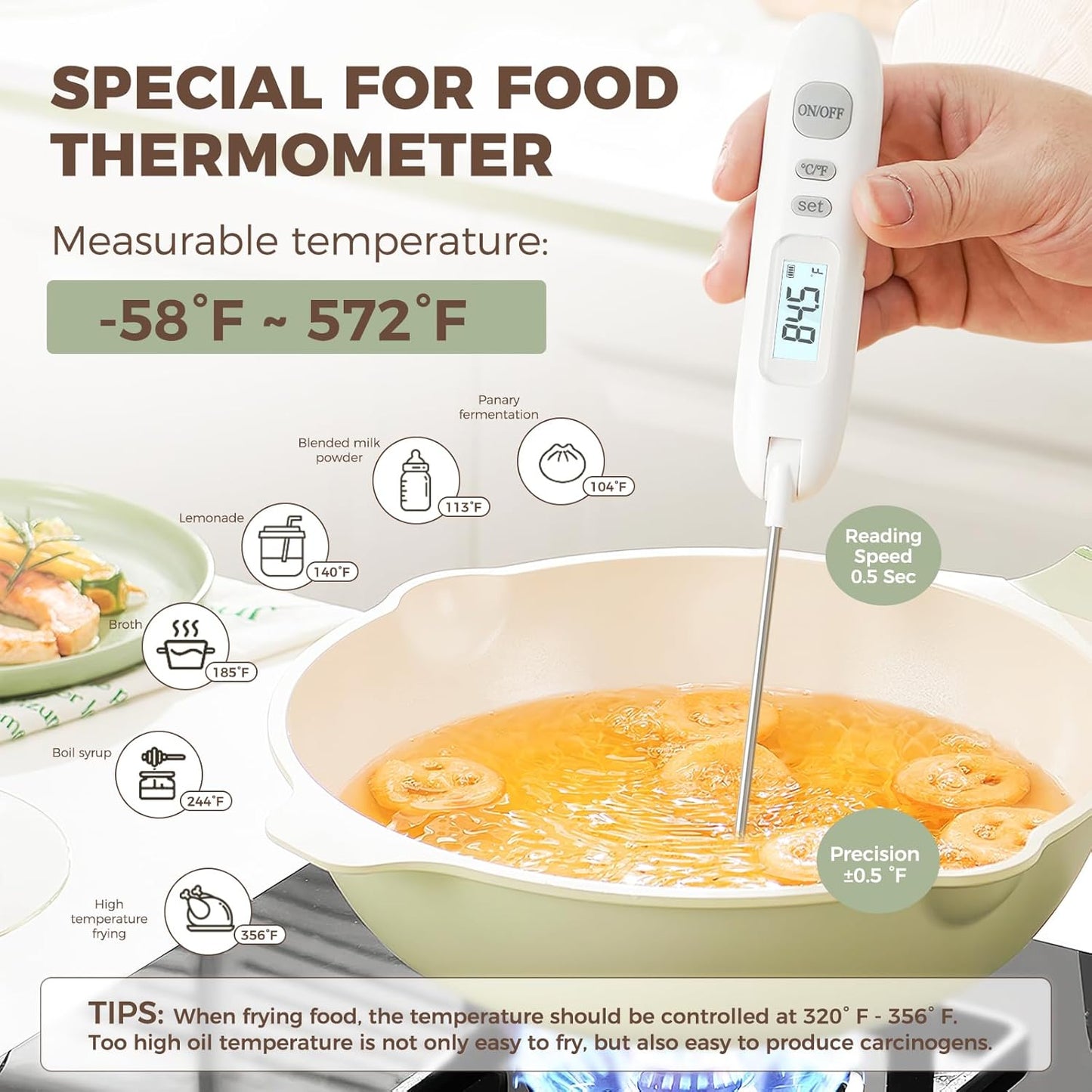 Meat Thermometer Digital - Instant Read Food Thermometer for Cooking Grilling Air Fryer Griddle Probe Kitchen Gadgets Essentials BBQ Grill Smoker Oil Fry Candy Turkey Instant Read Thermometer