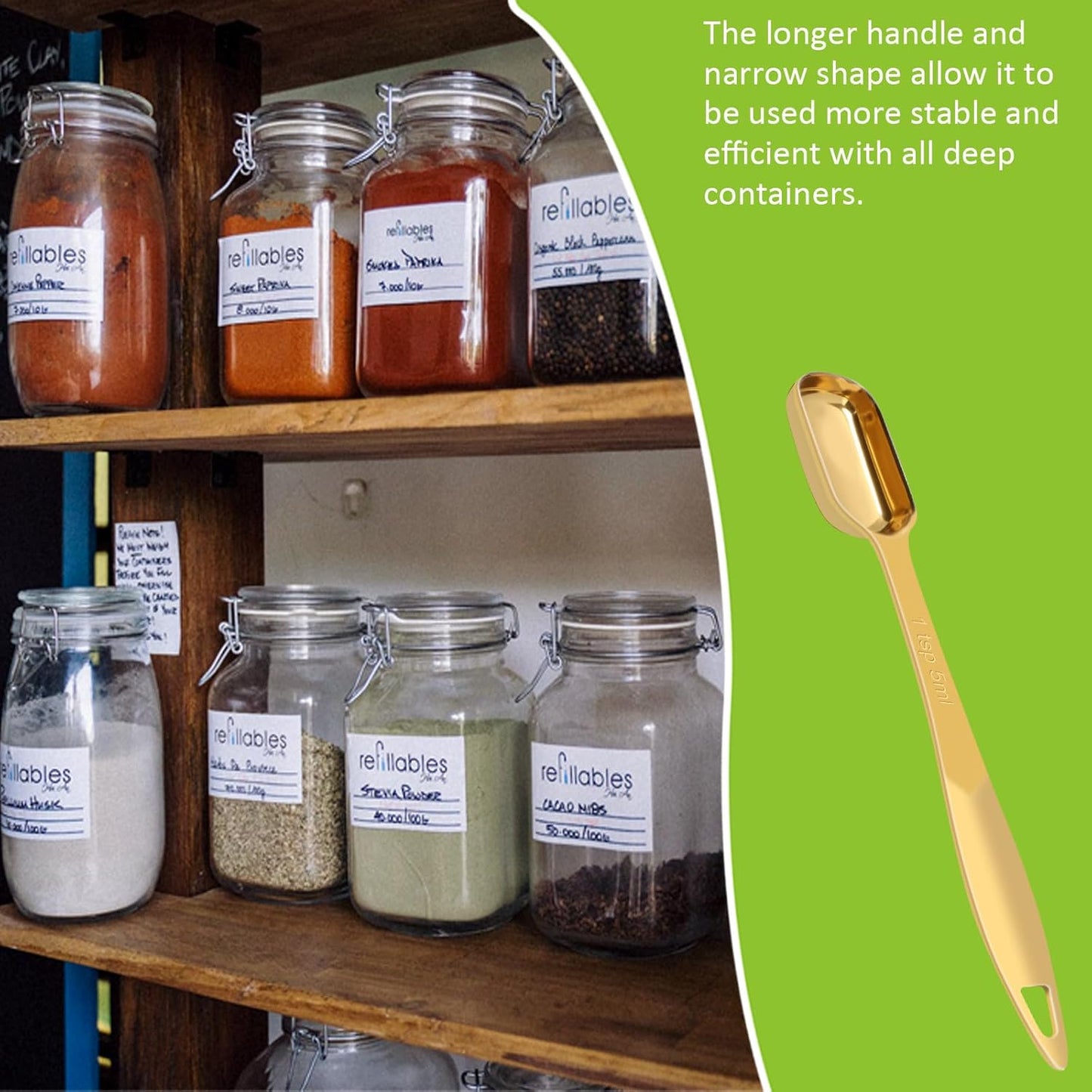 2 Pcs 1/8 Teaspoon (0.63 mL | 1/8 Tsp | 0.63 cc | 1/64 oz) Stainless Steel Single Measuring Spoon, Long Handle Metal Measuring Spoon, Kitchen Gadgets for Cooking & Baking(Gold)