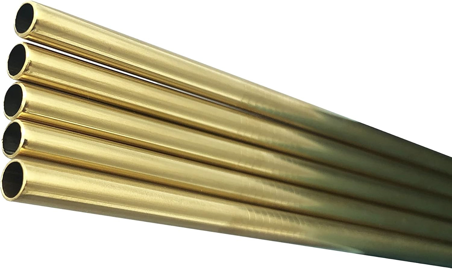 10 Pcs Stainless Steel Straws, Reusable Drinking Straws, Straight Metal Straw Sets with 2 Pcs Cleaning Brushes (8.5 Inch, Gold)