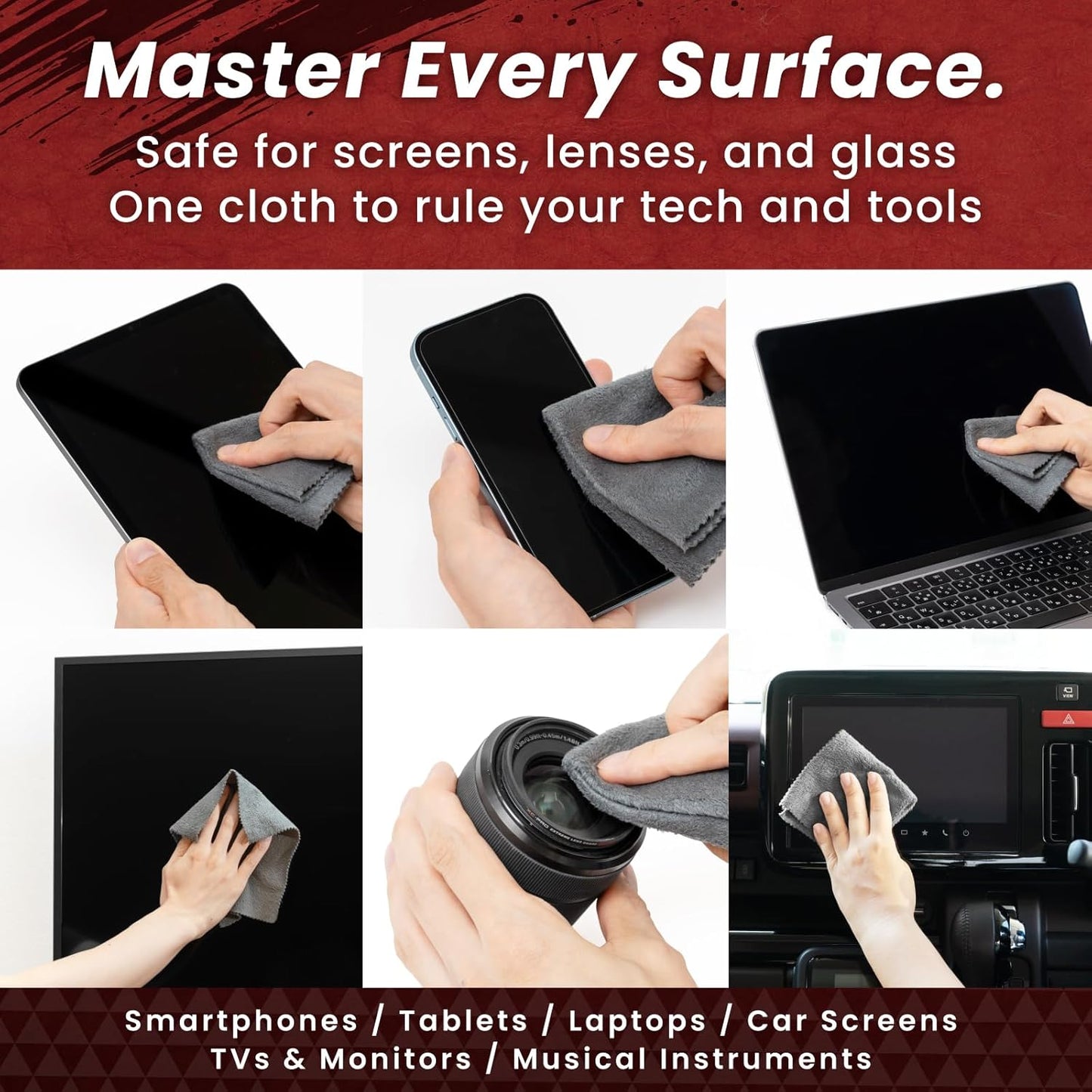 BELLEMOND「Samurai Cloth」Japanese Microfiber Cleaning Cloth | Washable, Reusable, Lint Free Cloth for Phones, Laptops, Lenses, Screens & Electronics | Made in Japan | Medium