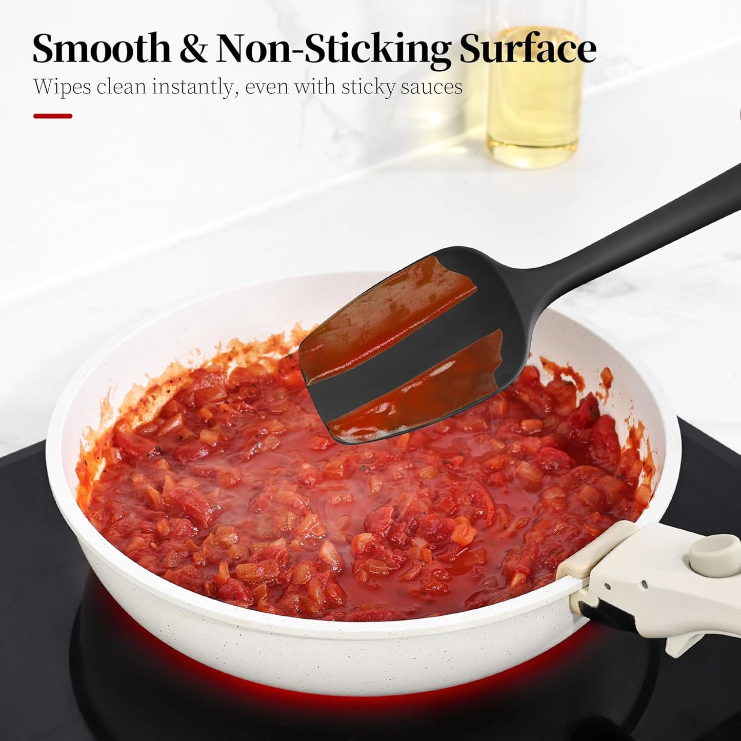 600ºF Heat Resistant Spatulas, High Heat Food Safe Semless Kitchen Silicone Scraper Set for Cooking Baking Mixing Scraping Stirring Nonstick Cookware Pan Bowl (2Pcs,Black)