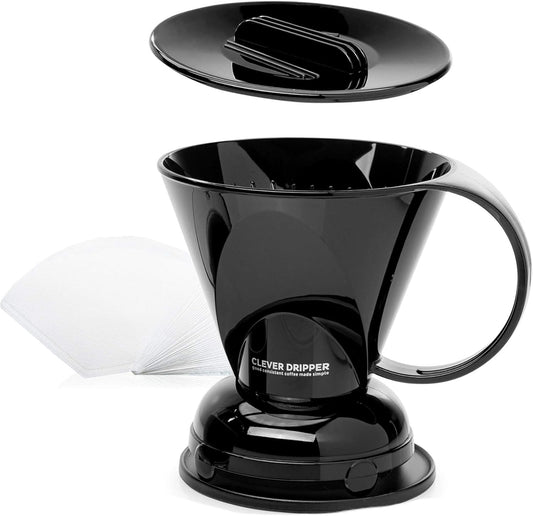 Clever Coffee Dripper and Filters, Large 18 oz (Black)| Barista's Choice| Safe BPA Free Plastic|Includes 100 Filters