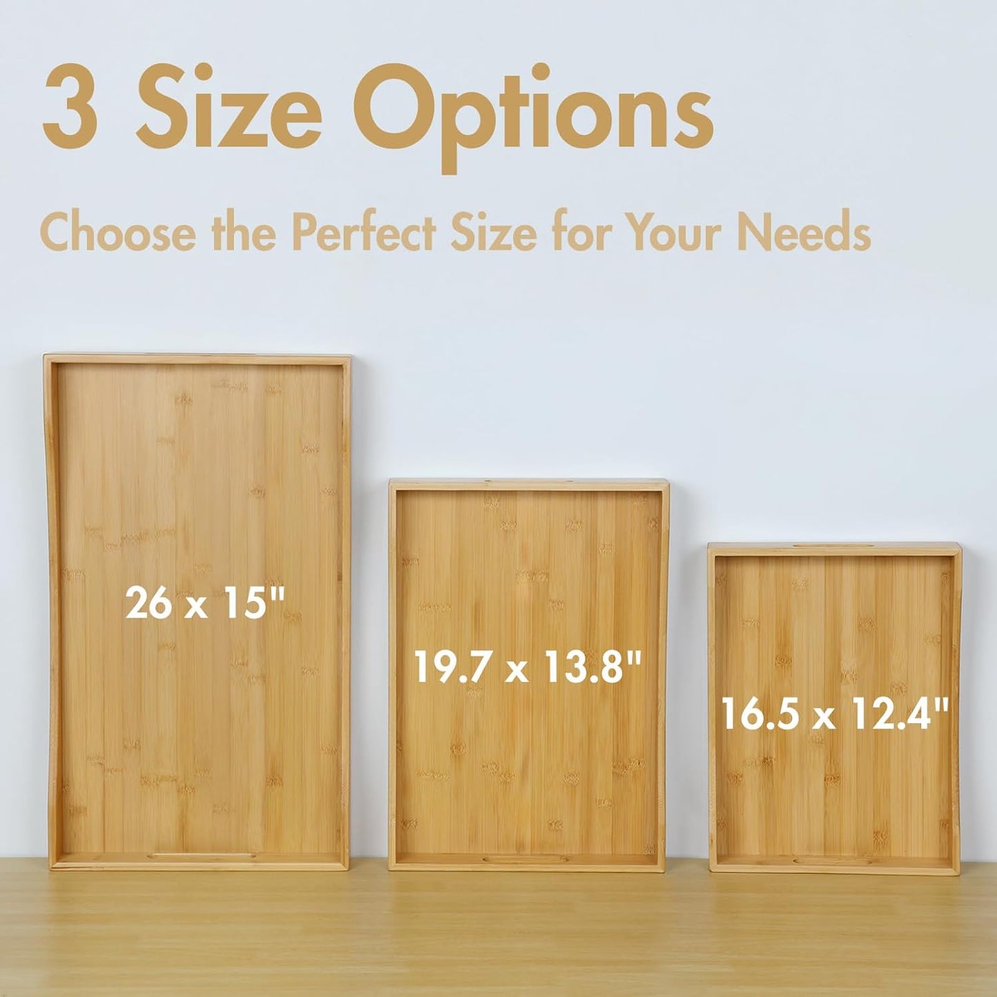 Gobam Bamboo Serving Tray with Handles, 16.5 x 12.4 inch Rectangular Decorative Tray for Entryway, Kitchen, Dining & Living Room, Large Wooden Breakfast Trays for Bed, Coffee Table & Ottoman