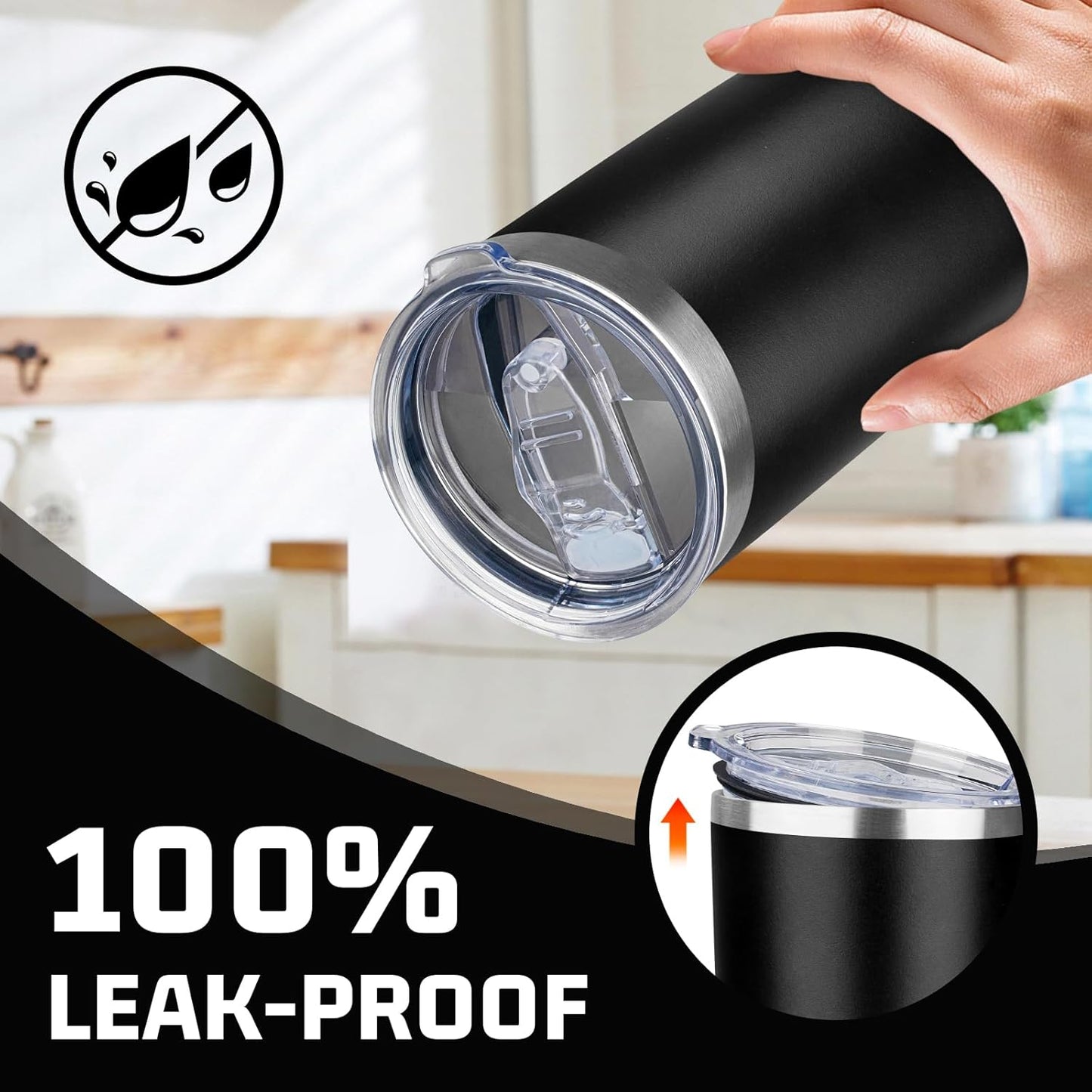 20oz Tumbler with Lid Double Wall Vacuum Insulated Travel Coffee Mug Stainless Steel Thermal Cup Powder Coated Sturdy Coffee Tumbler for Hot and Cold Beverage (Black,1)