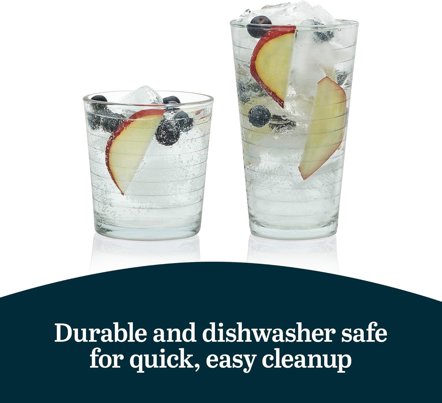 Libbey Hoops Tumbler and Rock Glass Set, Two Sized Nostalgic Retro Glass Cups Set, Dishwasher Safe Glasses Drinking Set of 16 for Any Occasion