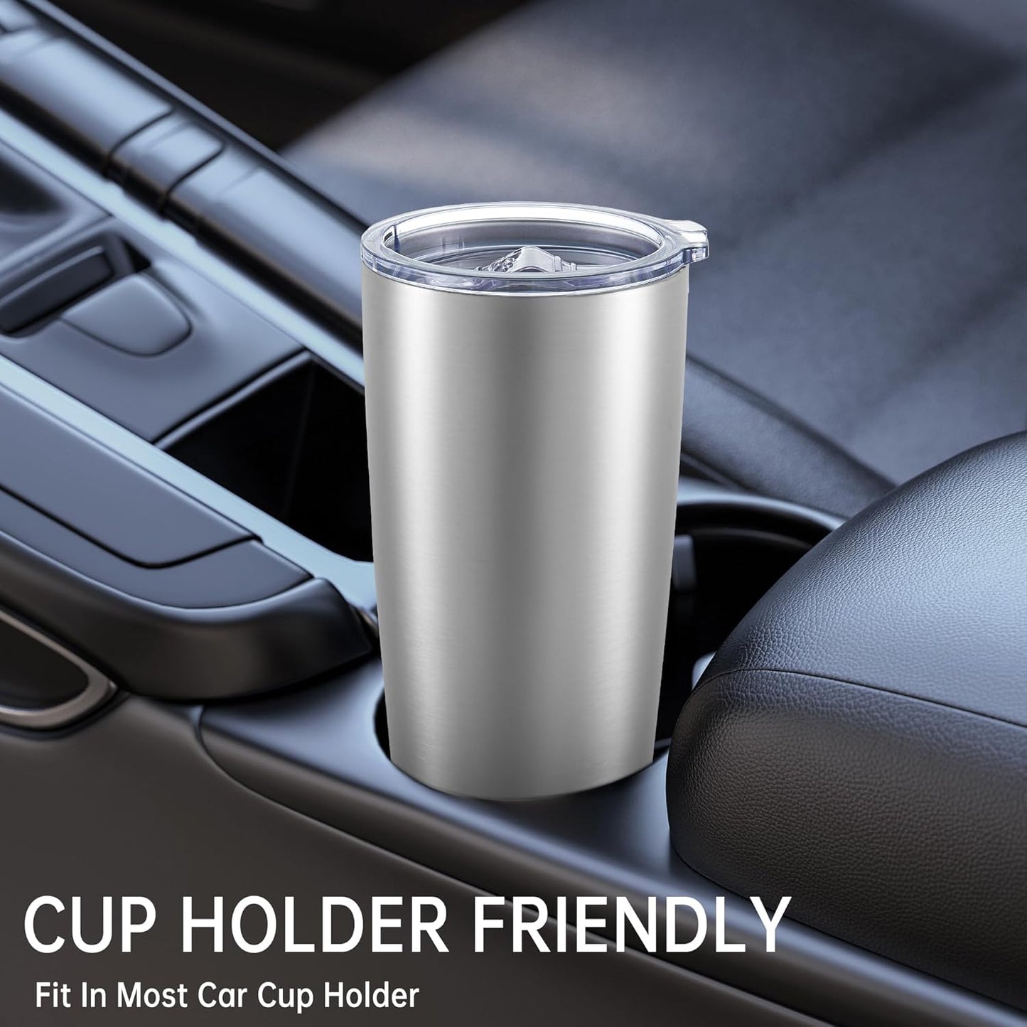 20 oz Tumbler Stainless Steel Tumblers with Lid Double Wall Vacuum Insulated Coffee Mug 20oz Powder Coated Cup for Hot and Cold Drinks, Stainless, 1 pack