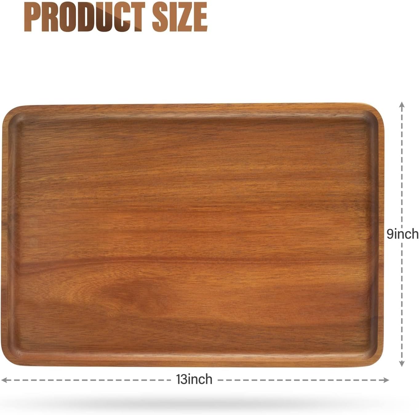 2 PCS 13 x 9 in Solid Acacia Wood Serving Trays Rectangular Wooden Serving Platters Natural Wooden Boards for Bar Coffee Party
