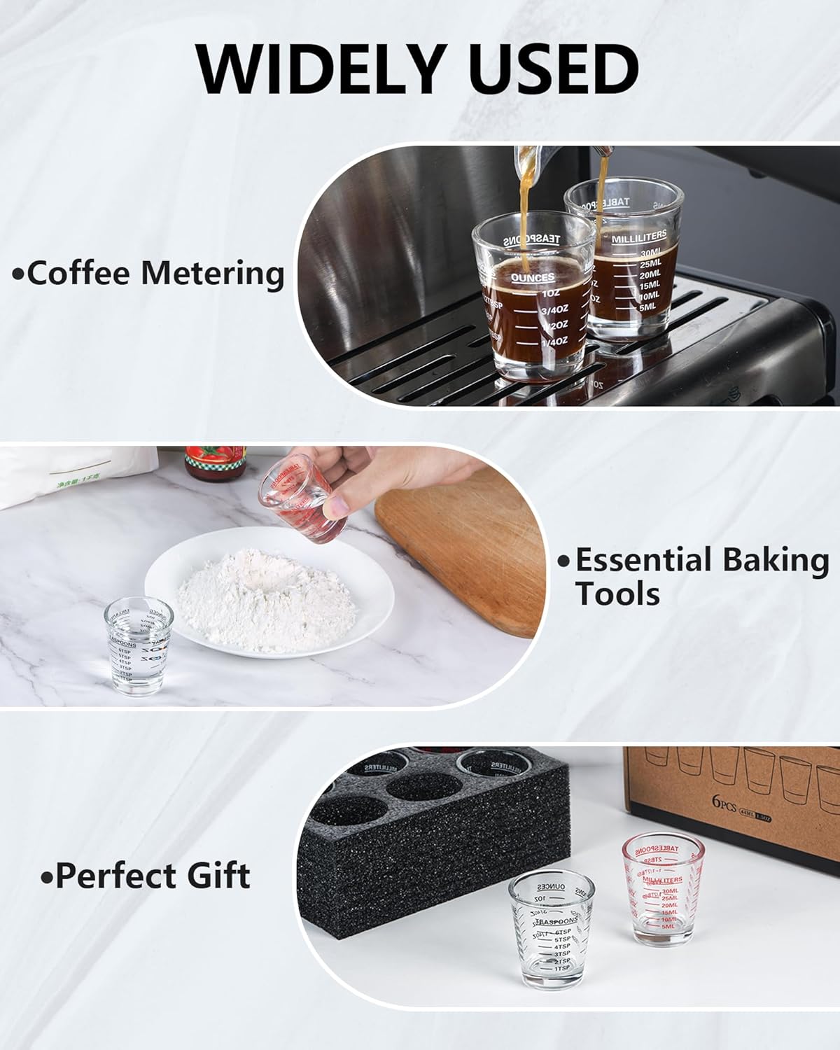 Shot Glasses Measuring Cup Set 4PACK Espresso Shot Glasses Liquid Heavy Glass 26-Incremental Measurement 1 OZ, 2 TBS, 6 TSP, 30 ML Kitchen Tools (Black)