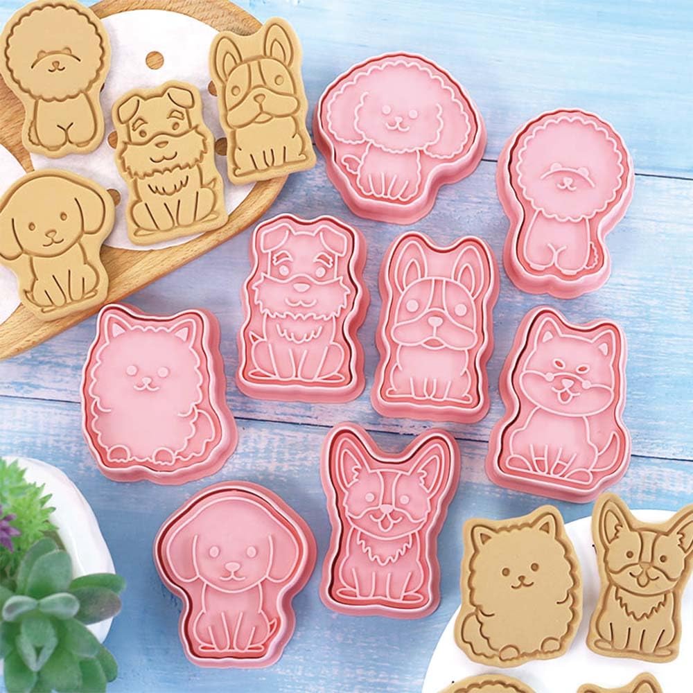 8 Dog Cookie Cutters Set, 3D Puppy Cookie Stamps, Cupcake Pancake Apple Pie Pastry Biscuit Molds, Cookie Baking Molds for Dog Party Decorations (Puppy)