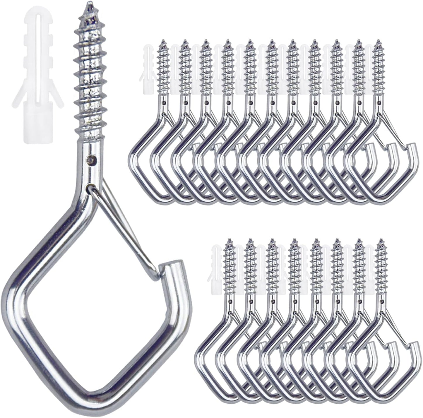 20PCS Eye Screw Hooks for Hanging Heavy Duty with Safety Buckle.Metal Ceiling Hooks for Hanging Plants,Cup,Wind Chime,Bird Feeders,String Lights at Indoor&Outdoor,2.36 Inch(No Drill Bit)