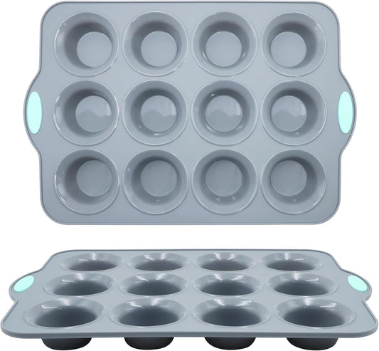 To encounter 2Pack Silicone Muffin Pan with Metal Frame, 12 Cup Regular Size Cupcake Pan, Non-Stick Baking Tray, Food Grade Baking Molds for Oven, Dishwasher Safe