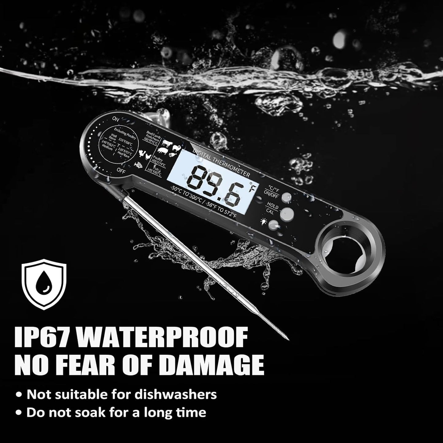 Digital Meat Thermometer, Instant Read Food Thermometer with Backlight & Hold Function，Magnetic, LCD Display, 180° Foldable, Kitchen Appliances Essentials for BBQ，Gifts for Men Him Dad Birthday