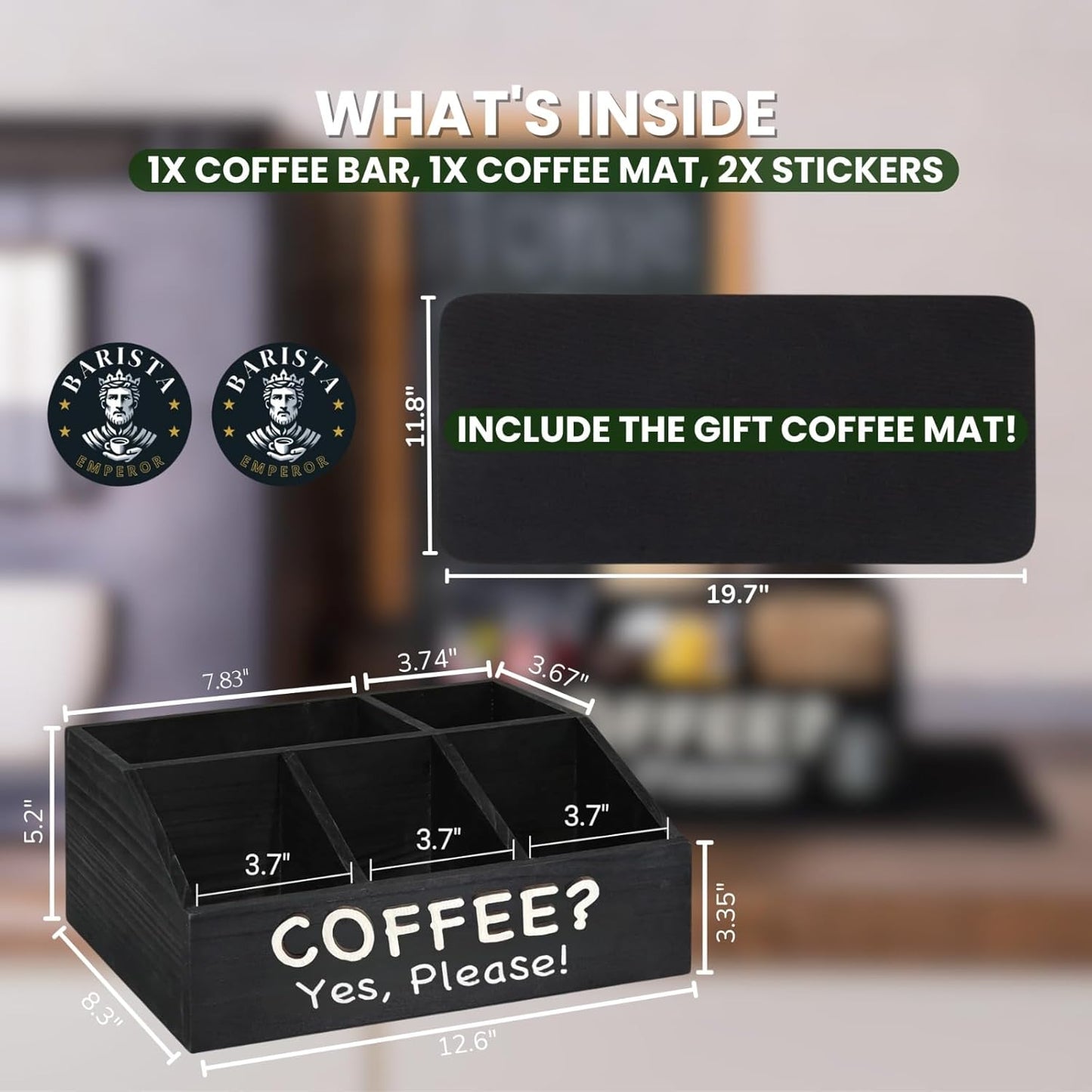 Coffee Bar Organizer for Countertop and Silicone Mat Included - Coffee Organizer Station with Removable Drawers - Tea Station for Countertop - Home Bar Accessories