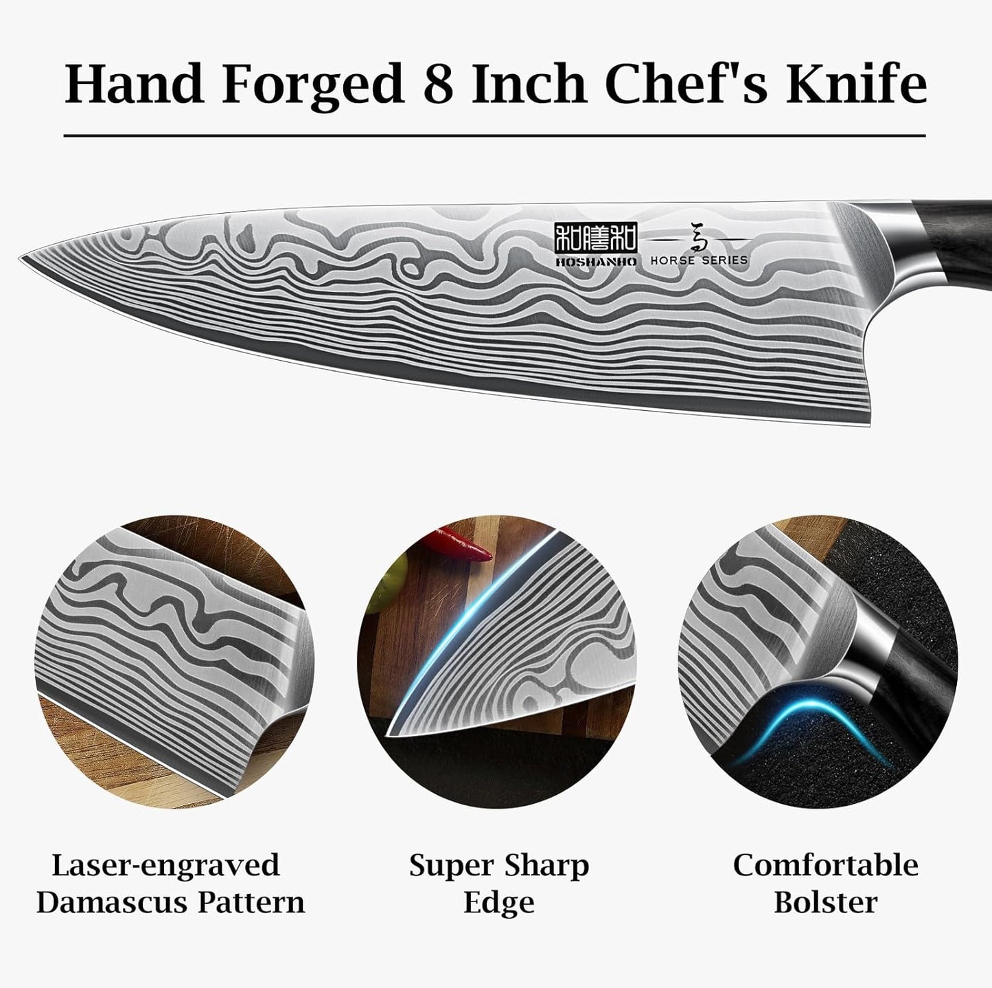 8 Inch Chef Knife, Ultra Sharp High Carbon Powder Steel Kitchen Knife, Professional Japanese Chef's Knife with Ergonomic Pakkawood Handle