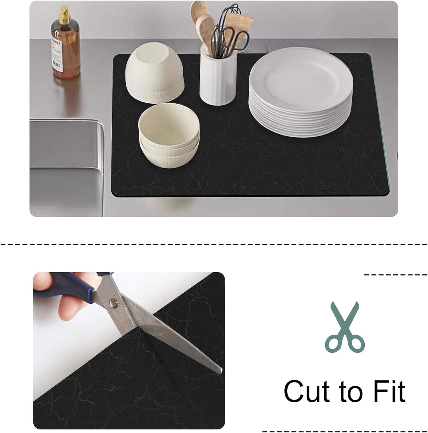 Golener Coffee Bar Mat,Under Coffee Maker Mat,23"x15"Coffee Tray Mat Under Coffee Machine,Rubber Coffee Maker Mat,Under Appliance Mats,Silicone Hot Mat for Coffee Machine,Dish Drying Mat, Marble Black