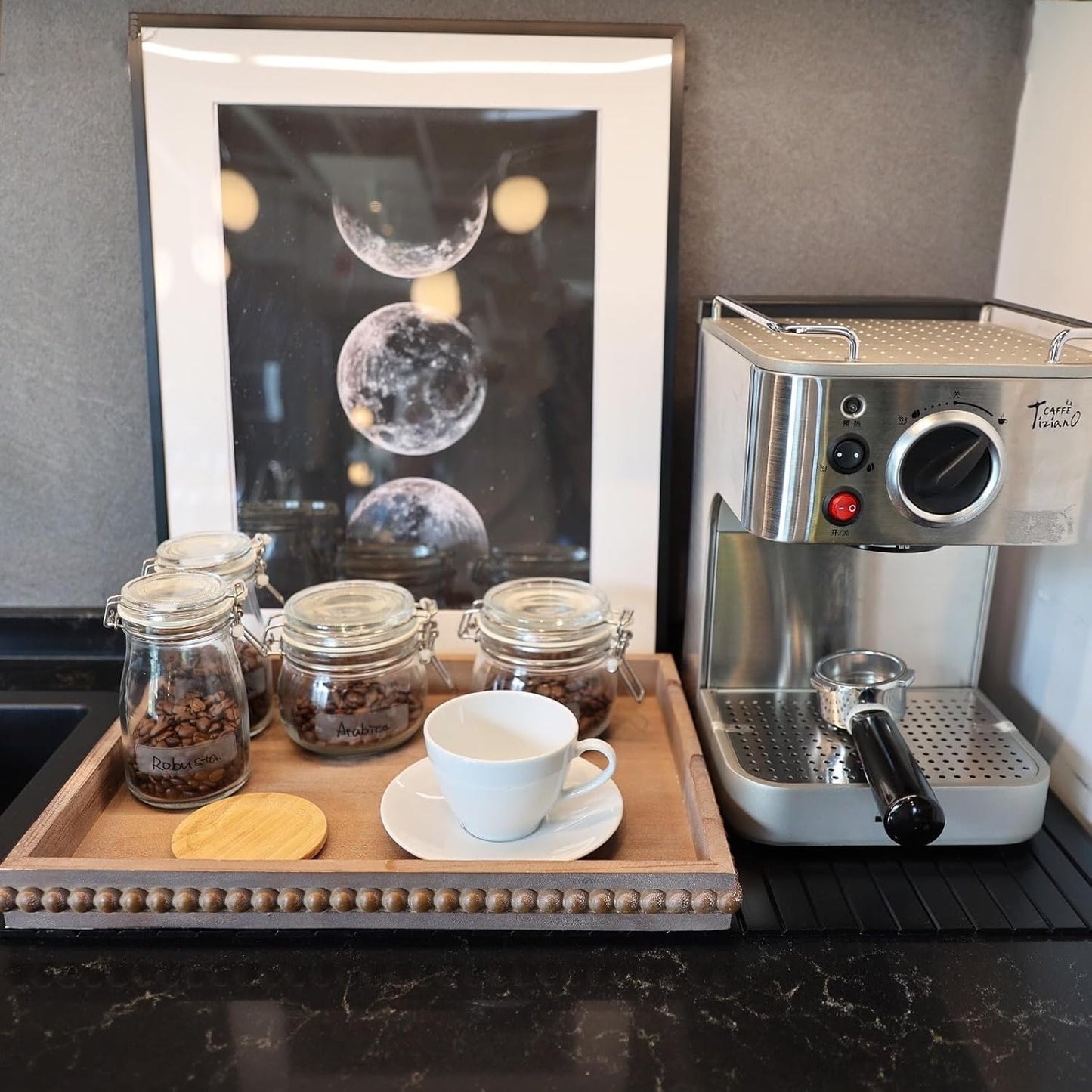 Wood Decorative Tray, Distressed Outdoor Serving Tray with Wooden Bead for Ottoman, Coffee Table, Entertaining, Home Decor, Rectangular 15.7”*11.8”*1.57” (Retro Brown)