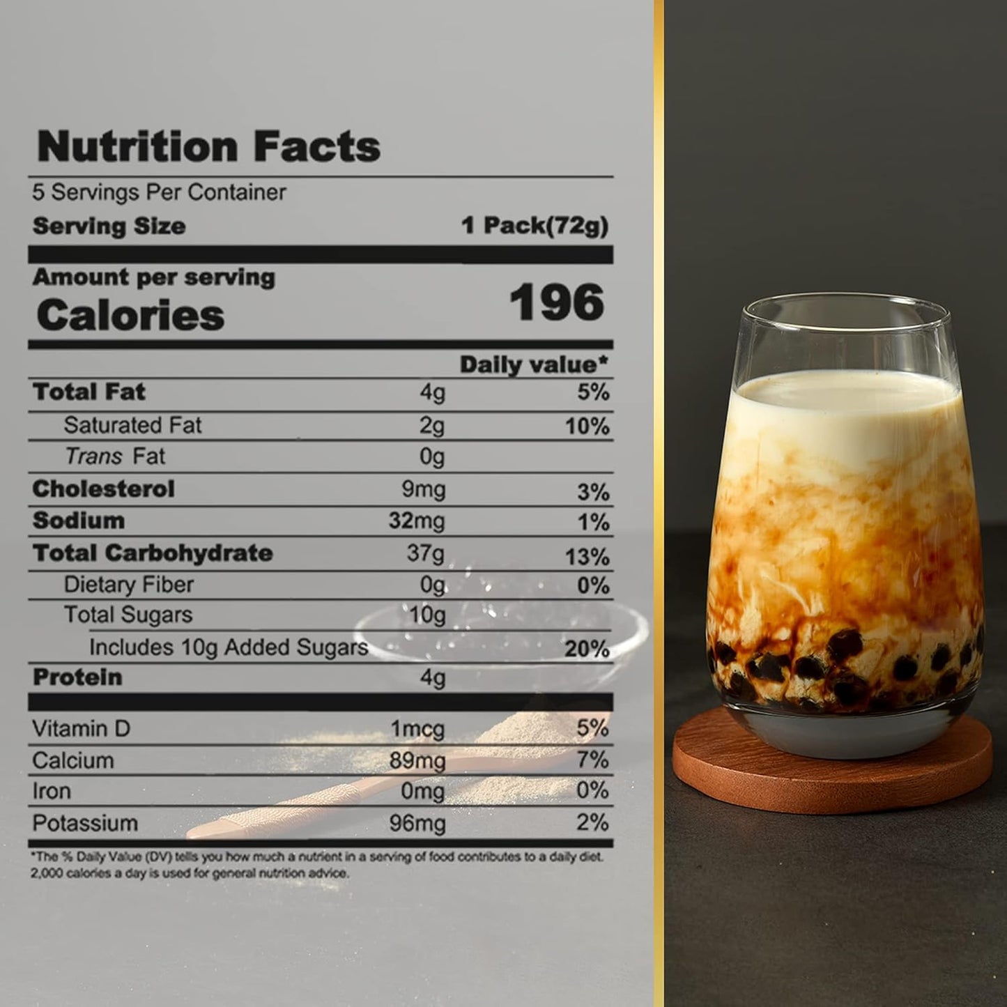 OKTEA Bubble Pearl Milk Tea with Brown Sugar Kit - Assam Blend, Slow-Roasted Brown Sugar, New Zealand Milk, Preservative-Free Tapioca, Serve Hot or Iced - Single Pack of 5 Servings