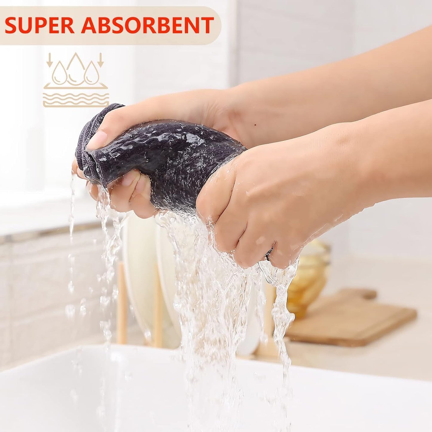 Kitinjoy 100% Cotton Waffle Weave Kitchen Towels, 4-Pack Super Soft and Absorbent Dish Towel for Drying Dishes, Kitchen Hand Towels, 20 in x 28 in, Dark Grey