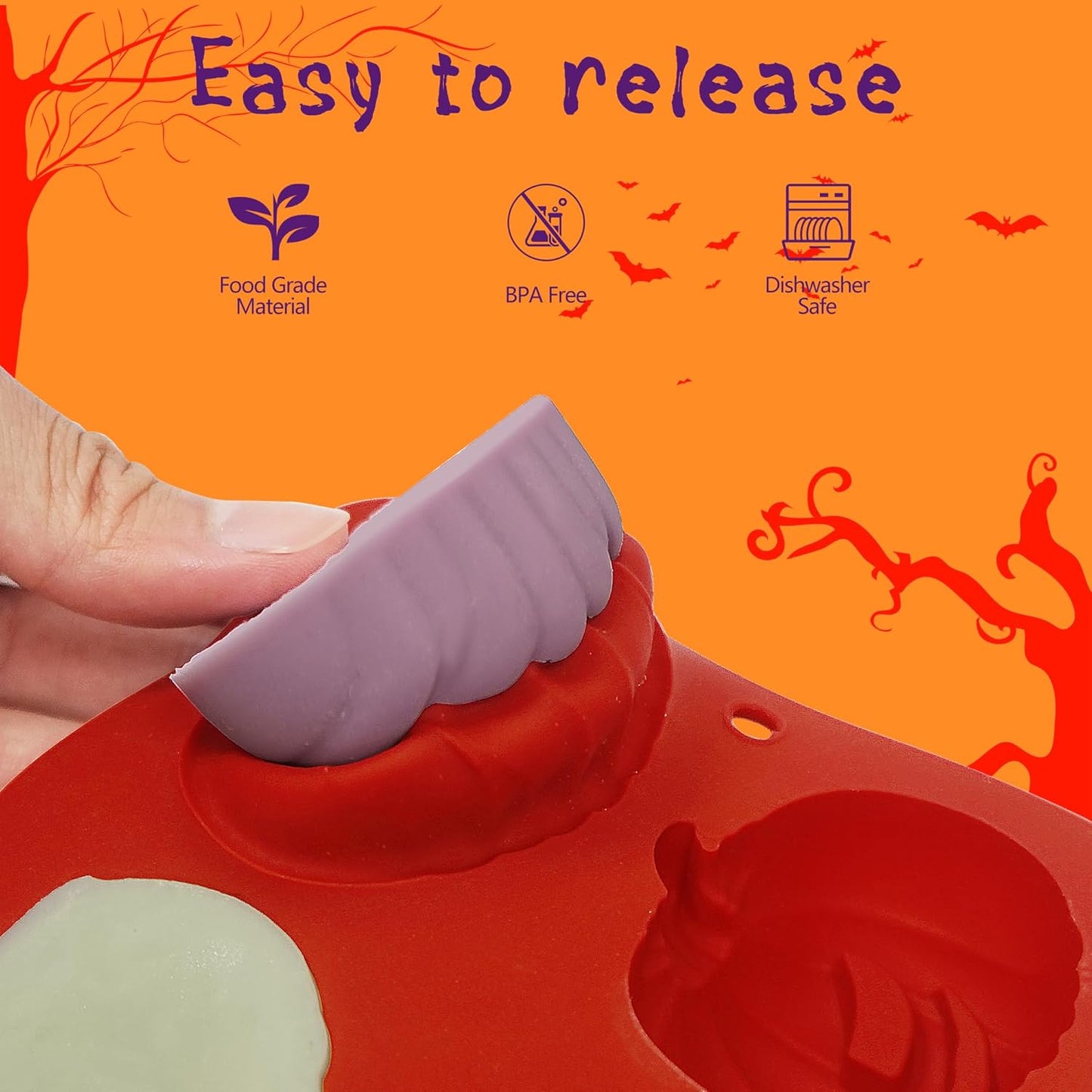 2Pcs Halloween Pumpkin Molds Silicone for Chocolate Candy, 3D Halloween pumpkin Molds Silicone for Candy Gummy (Pumpkin)