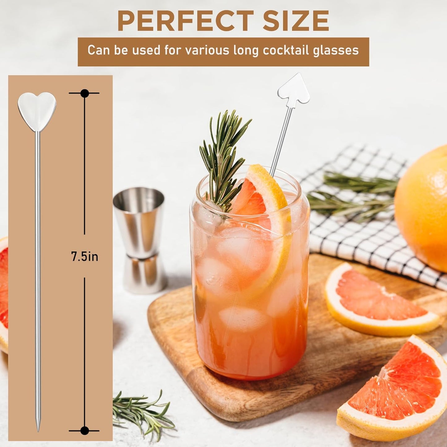 Demigo Long Cocktail Picks 7.5 inches, 8pcs New Styles Stainless Steel, Reusable Olive Stuffers Martini Pick set Fruit Toothpick Garnish Skewers Appetizer Drink Stick for Bar Party, Barbeque Snack