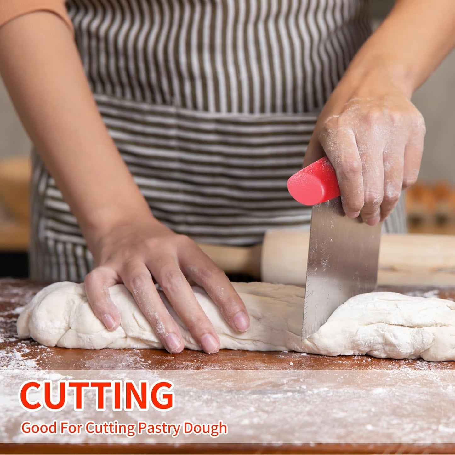 ALLTOP Pastry Blender & Bench Scraper Set - Premium Kitchen Baking Essential Tools for Cake and Bread Making - Stainless Steel Dough Scraper&Butter Cutter for Homemade Delights - Red