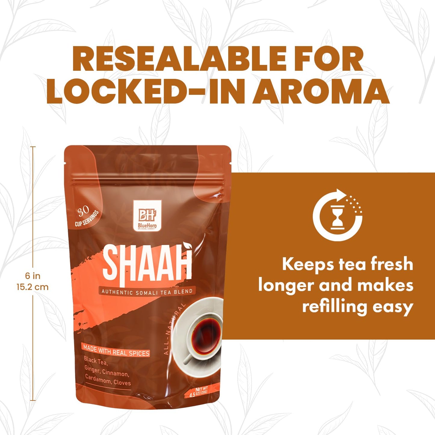 Loose Leaf Chai Black Tea with Ginger, Cardamom & Clove – Spiced African Tea Inspired by Somali Tradition – 4.4oz | Makes 30 Cups | Shaah Organic Tea Blend