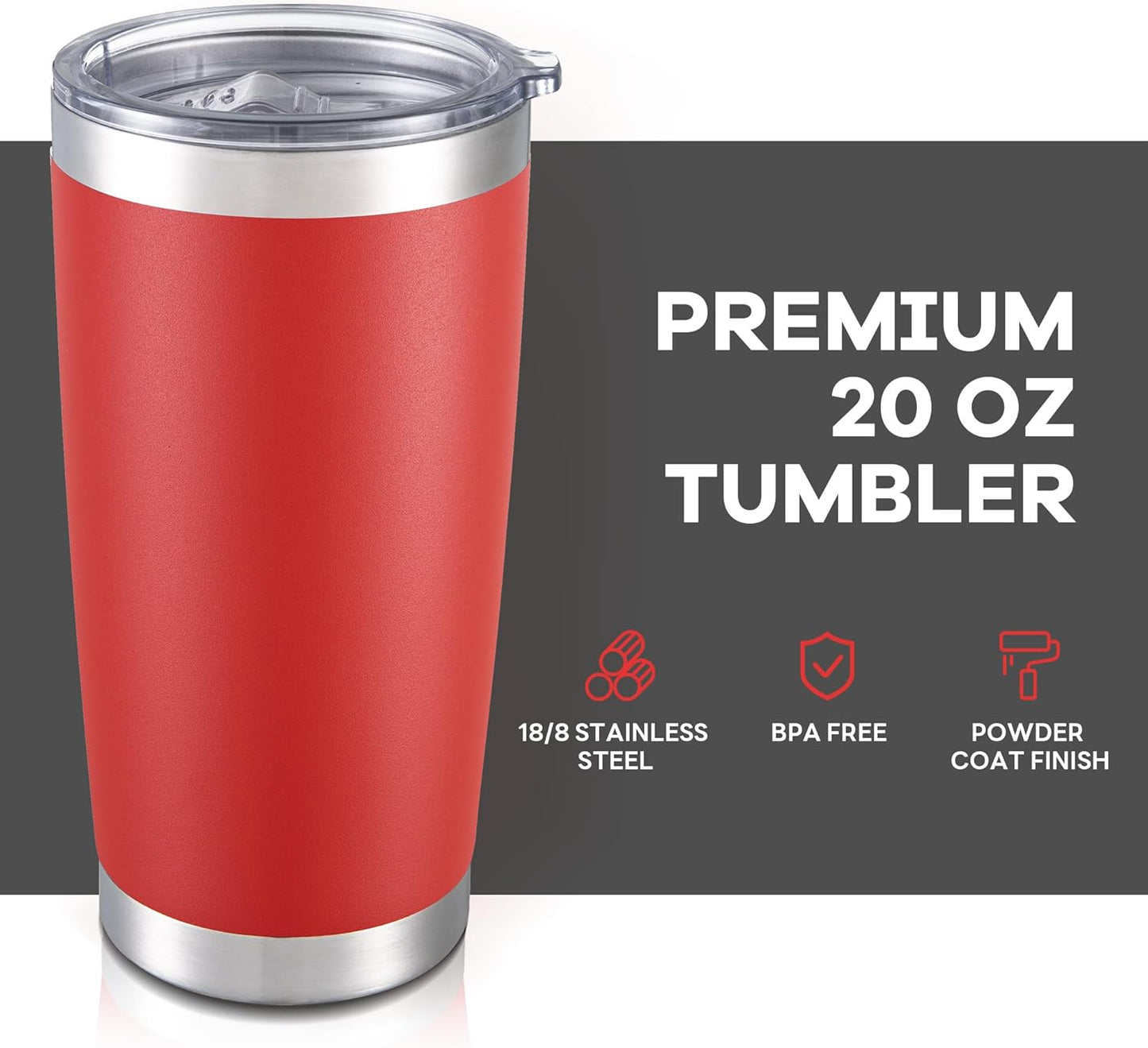 20 oz Tumbler with Lid Stainless Steel Insulated Tumblers Bulk Double Wall Vacuum Cups Powder Coated Travel Mug Keep Drinks Cold and Hot, Wine Red, 12 Pack