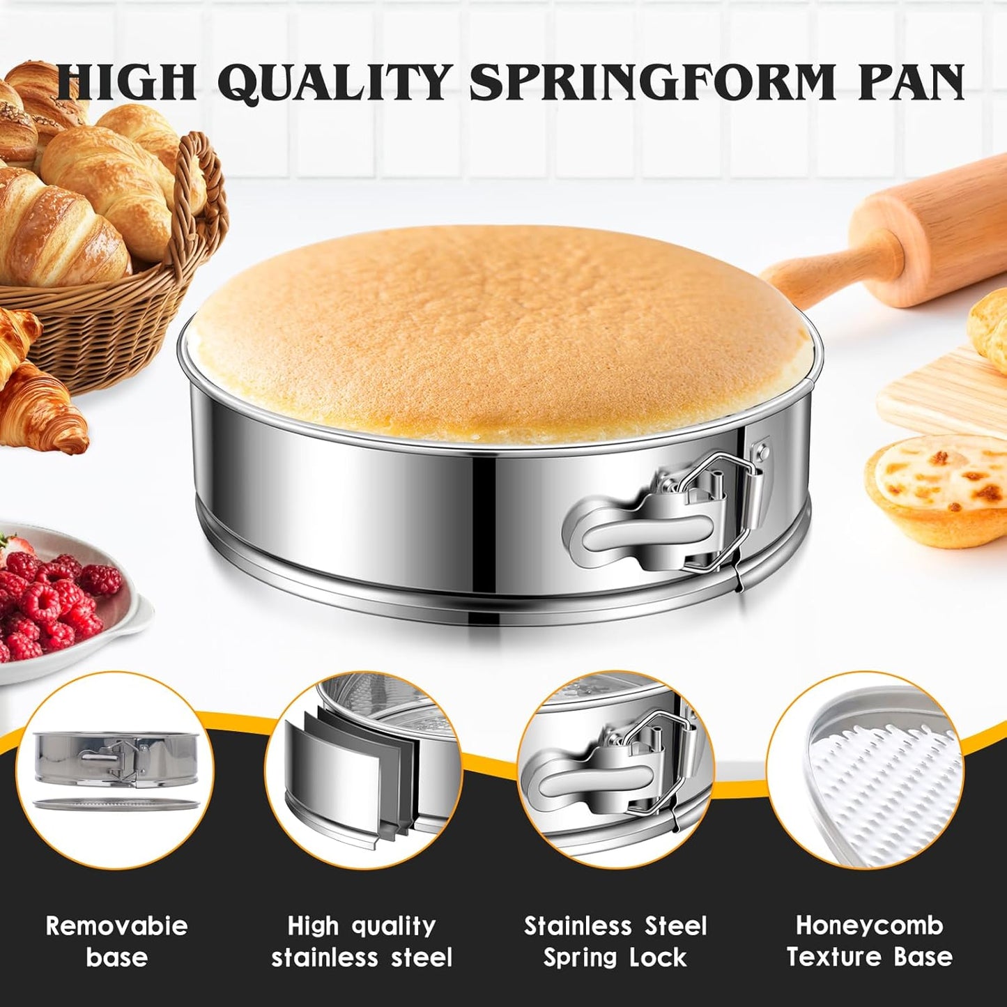 Dualshine 9 Inch Springform Cake Pan, Stainless Steel Cheesecake Pan, Round Nonstick Springform Pan with Removable Bottom, Cake Pan for Baking Cake Shop