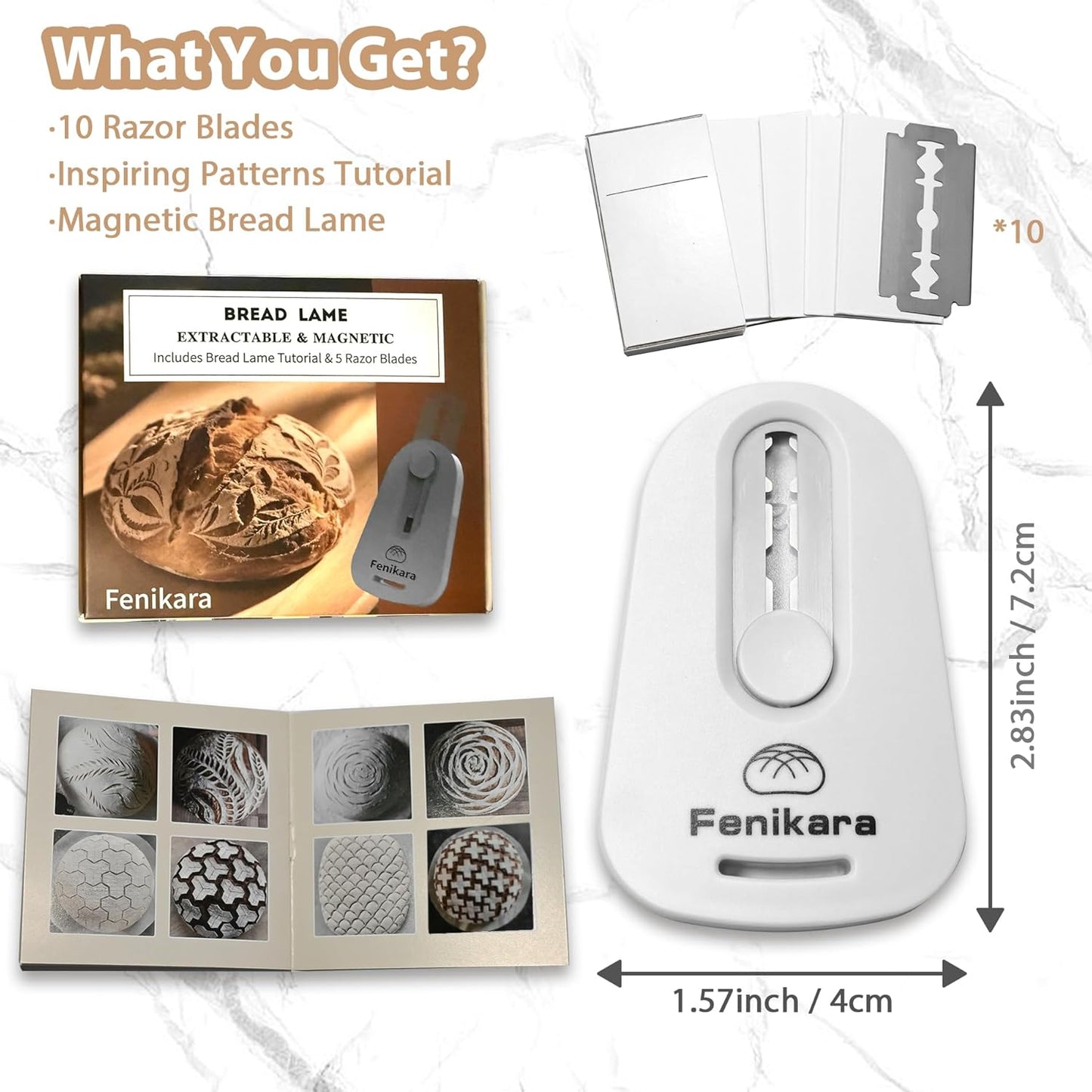 Premium Magnetic Bread Lame & Versatile Bread Scoring Tool - Professional Sourdough Scoring Tool and Lame Bread Tool with 10 Razor Blades & Scoring Patterns Booklet (light gray)
