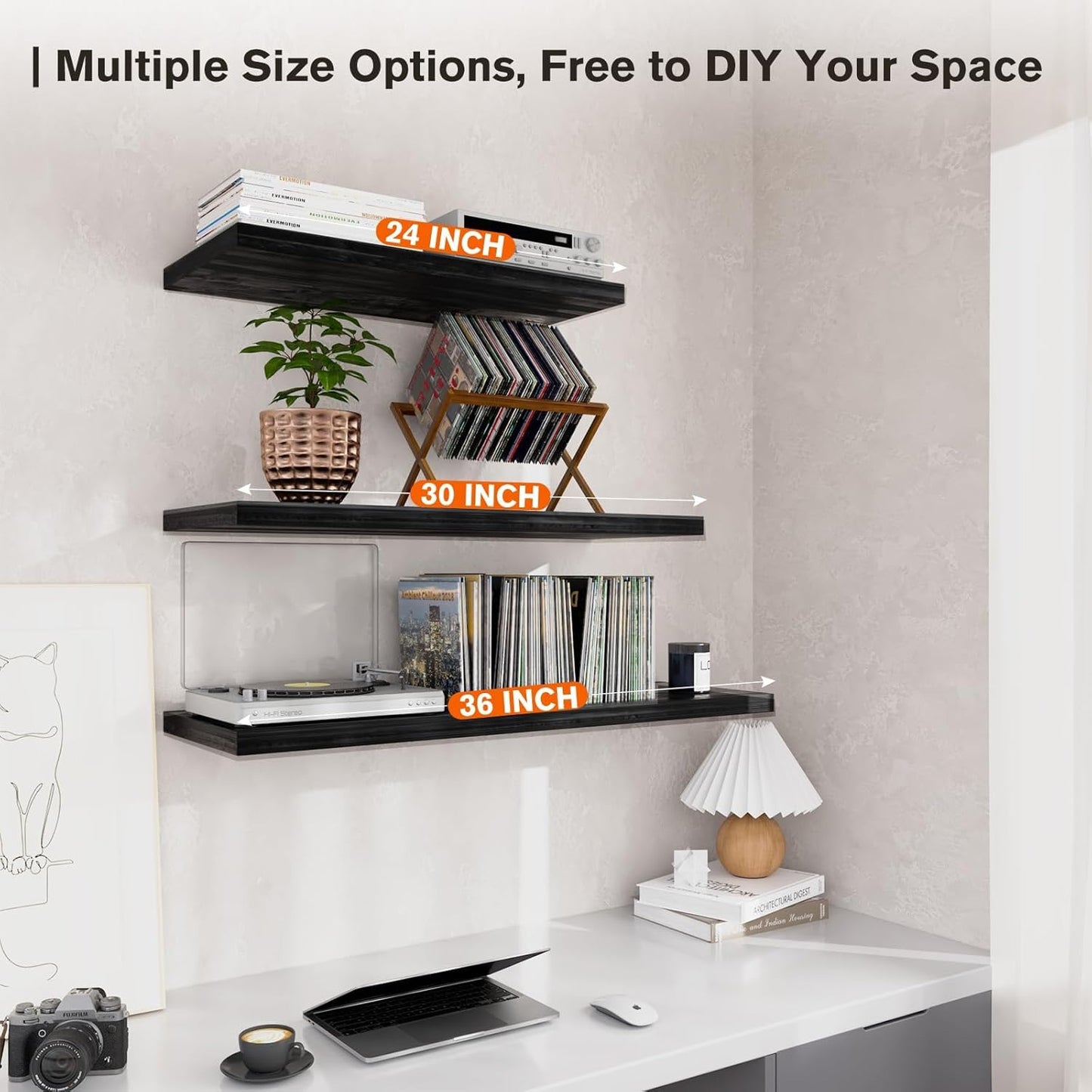 Wall Shelf Set of 3,Dark Wood Floating Shelves 30 in W x 10 in D x 1 in H, Wooden Floating Wall Shelf with Invisible Brackets for Living Room/Bedroom/Bathroom/Kitchen Storage and Decor