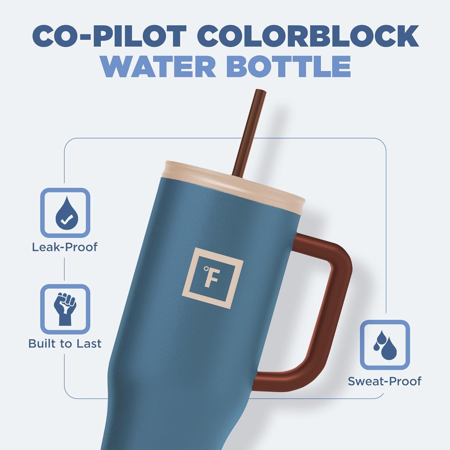 IRON °FLASK Co-Pilot Insulated Mug w/Boot, Straw & Flip Cap Lids - Cup Holder Bottle for Hot, Cold Drink - Leak-Proof - Water, Coffee Portable Travel Mug - Desert Oasis, 40 Oz