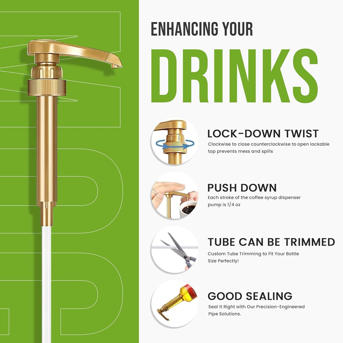 Jimoco® Syrup Pump Dispenser + Torani® Peppermint Syrup, 25.4 oz - Coffee Syrup Pump & Flavoring Bundle