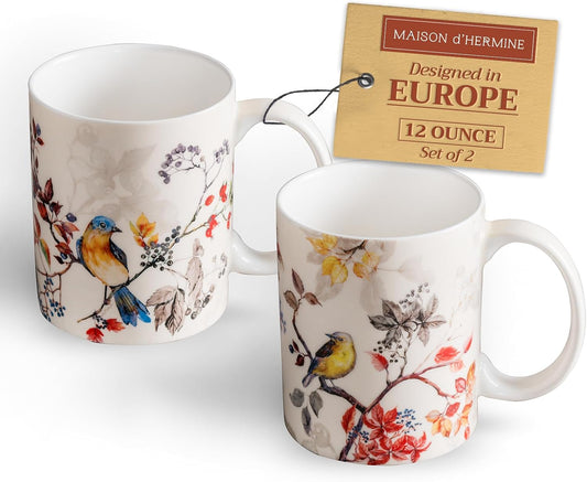 Maison d' Hermine Coffee Mug with Handles Fine Bone China Mugs Pack of Two Tea Cups for Hot Beverages Cappuccino Latte Home Restaurant Office Perfect for Gift (Equinoxe - Beige, 12 Ounce)