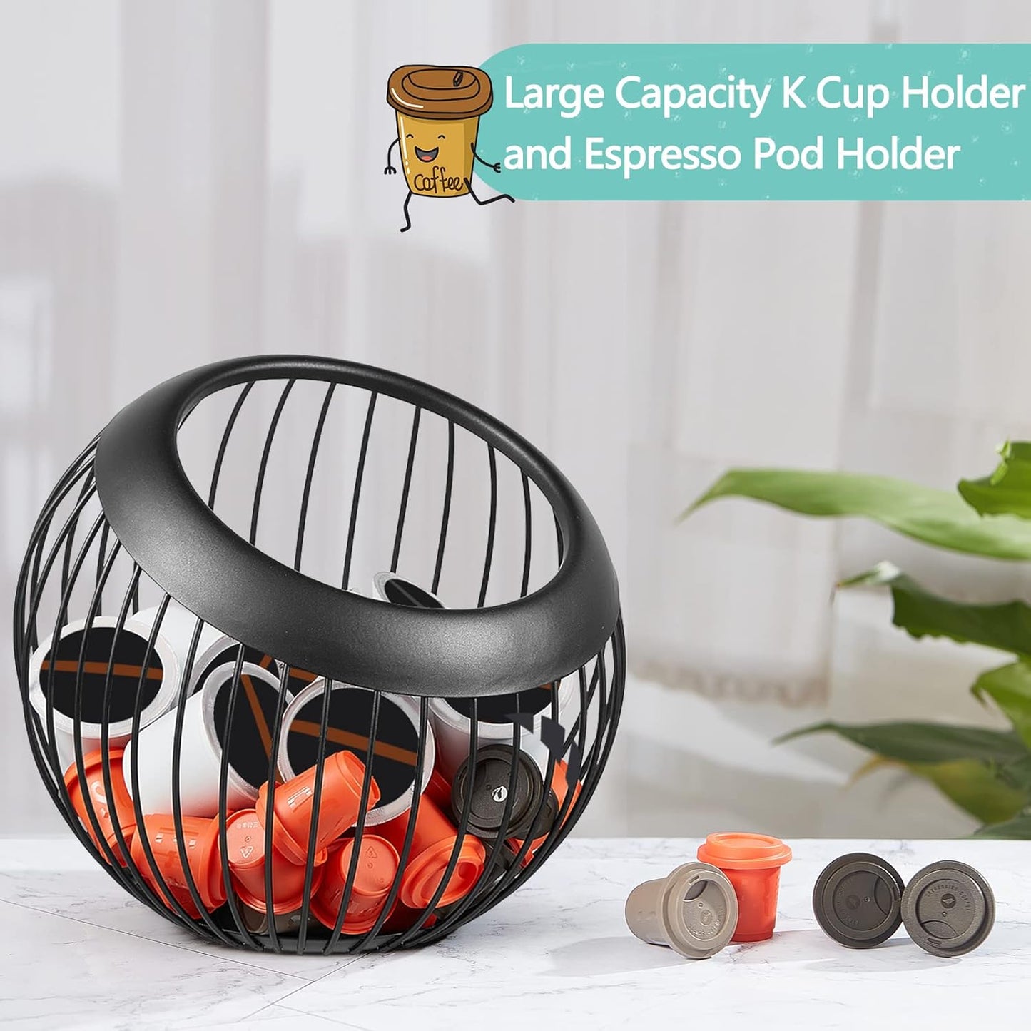 2 Pieces Coffee Pods Holder Large Capacity Coffee Pod Baskets Stainless Steel Cup Organizer Sturdy for Espresso Capsule Pot Storage Metal Wire Fruit Bowl Snack Storage(Black)