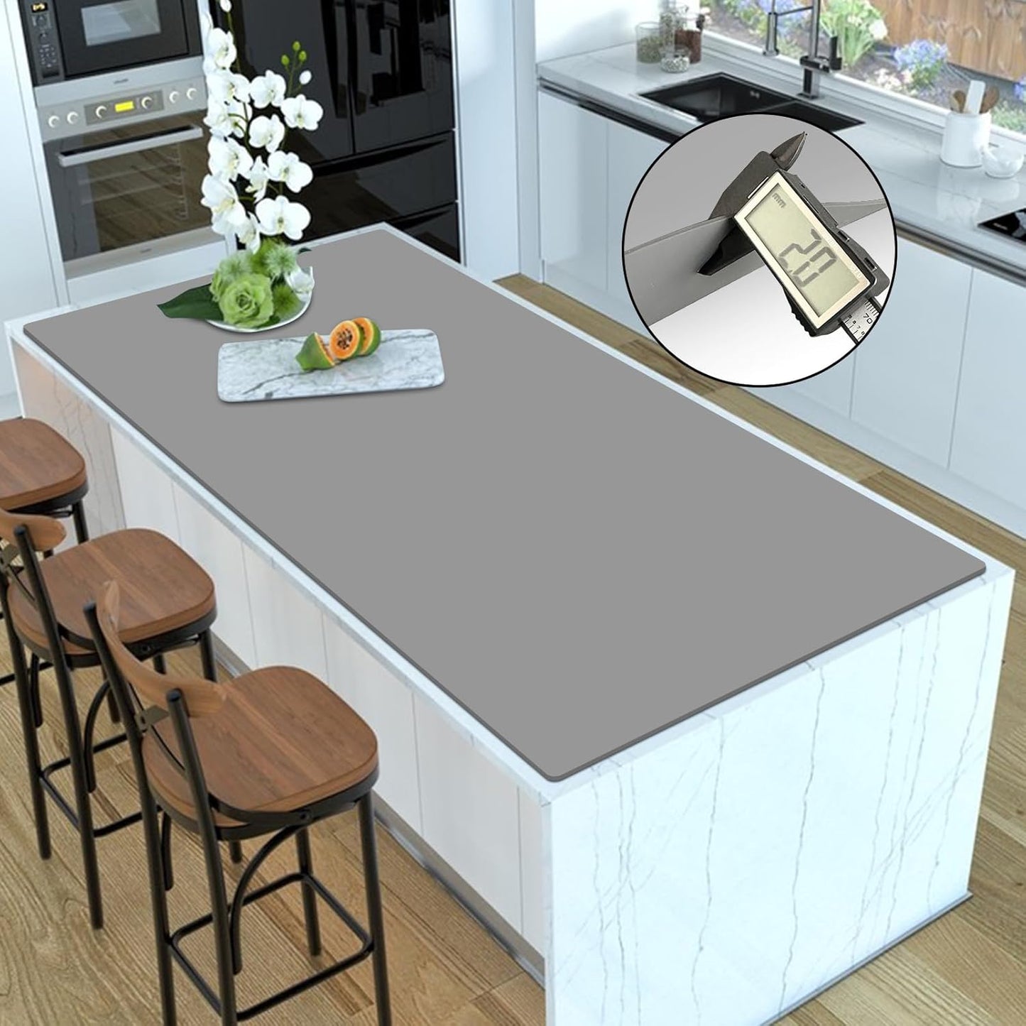 Silicone Mats for Kitchen Counter, 47.3"x23.6"x0.08" Largest Heat Resistant Mat Kitchen Island 2MM Thick Waterproof Countertop Protector Mat Nons-slip Extra Large Counter Mat (Light Gray)