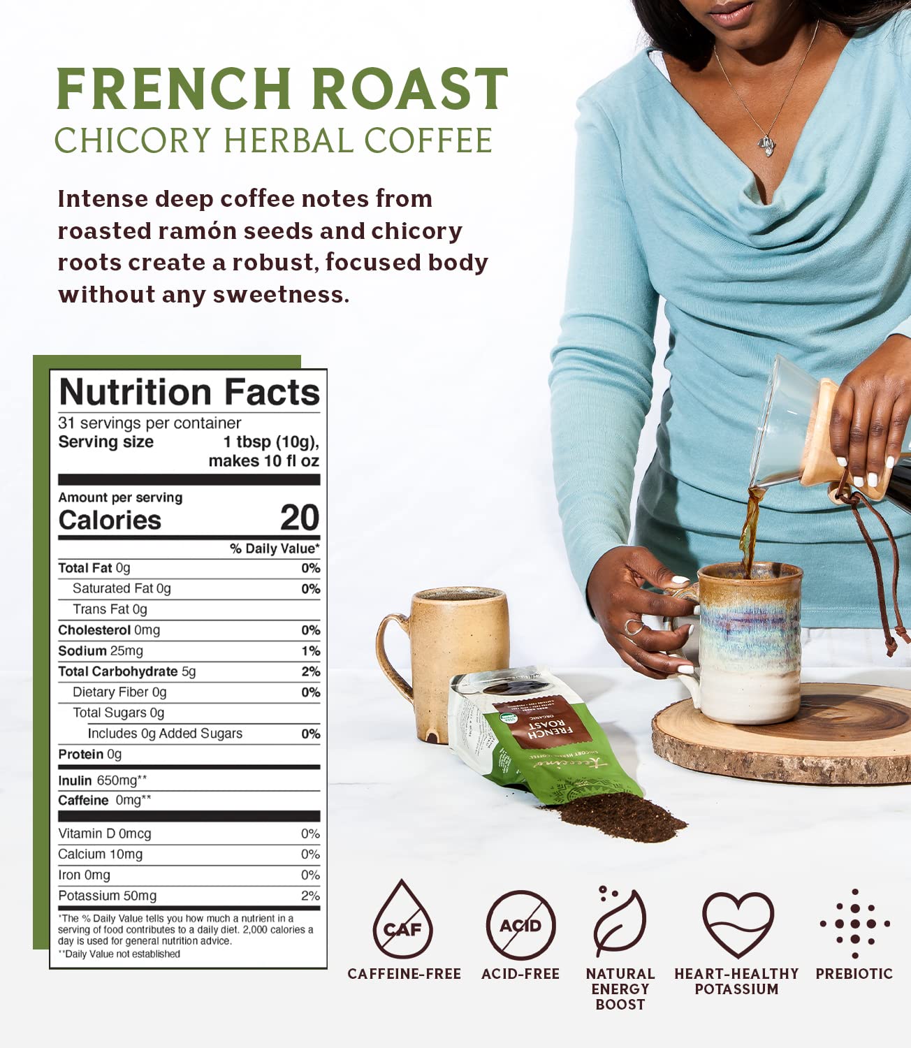 Teeccino Chicory Coffee Alternative – Organic French Roast – Herbal Coffee | Ground Coffee Substitute | Prebiotic | Caffeine Free | Acid Free, 11 Ounce (Pack of 2)