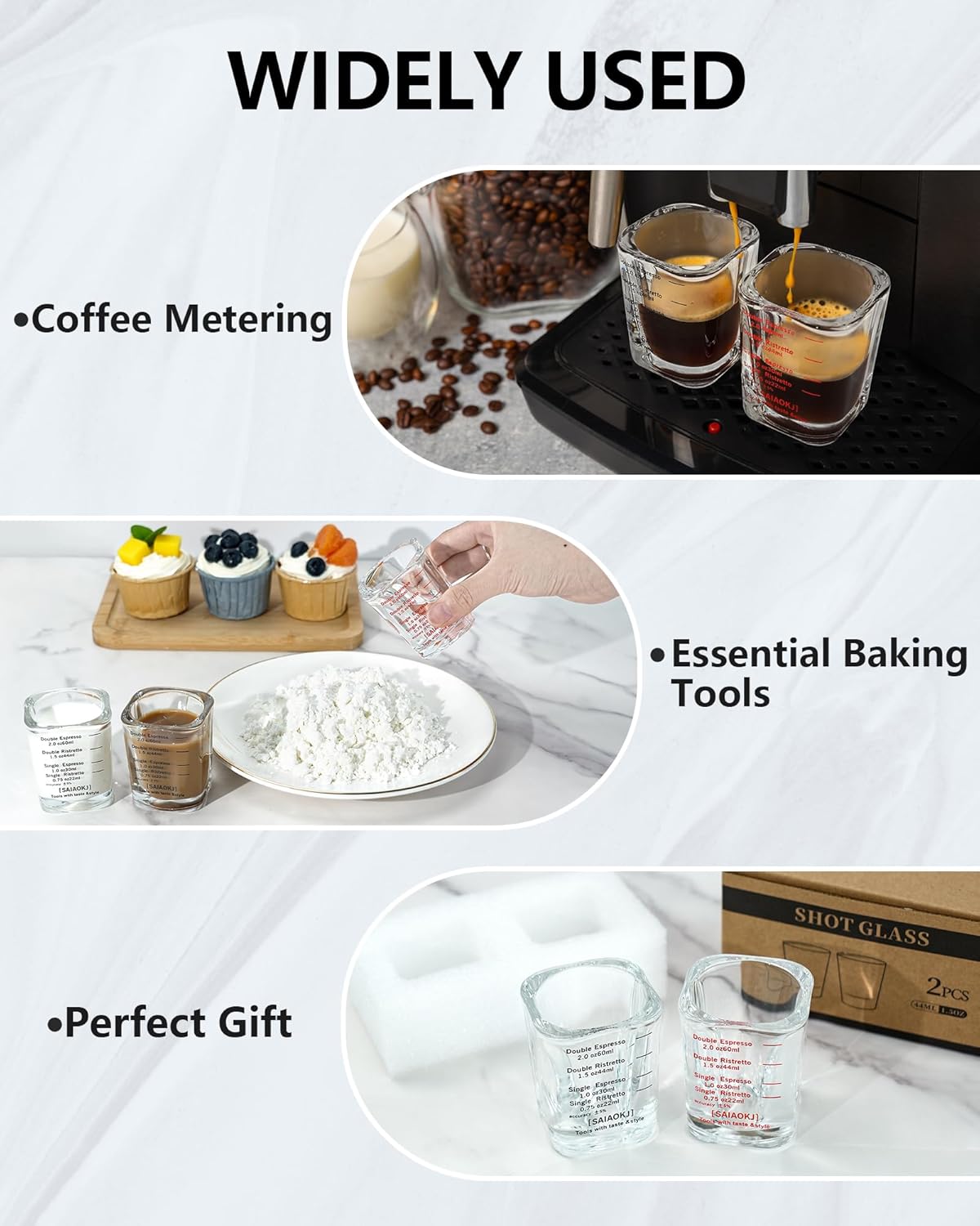 Shot Glasses Measuring Cup Set 2PACK Espresso Shot Glasses Liquid Heavy Glass 2oz/60ml(Red)