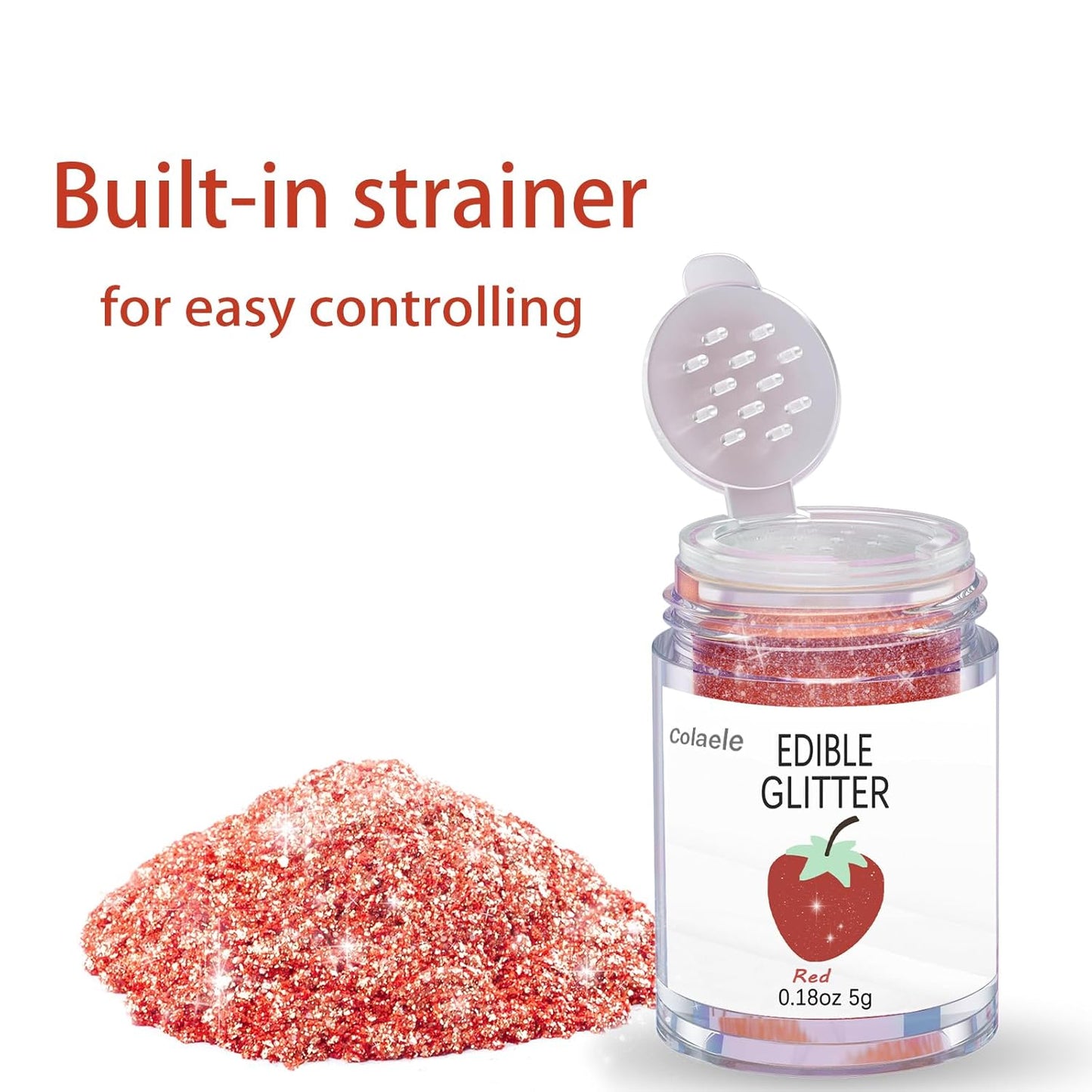 Red Edible Glitter Glimmer Powder for Cakes Drinks - Colaele 5 grams Food Grade Luster Dust Metallic Food Decorating Sprinkle Disco Brew Dust for Cake Decorations Wine Beverage Candy Dessert, Vegan